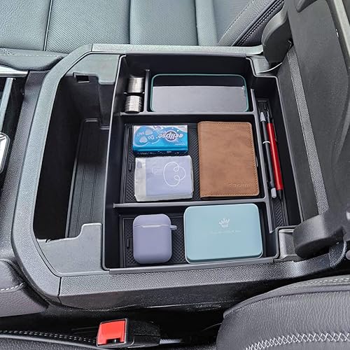 TOPINSTALL Bandeja de consola deslizante compatible con accesorios Chevy TahoeSuburbanGMC Yukon 2021-2025, organizador de reposabrazos de tamaño
