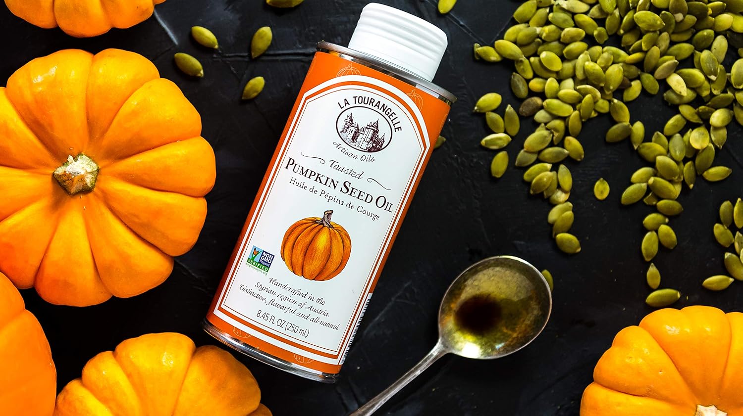 La Tourangelle Toasted Pumpkin Seed Oil and Roasted Pistachio Oil Bundle | Nutty Flavored Oils for Cooking, Baking, Salads, 8.45 fl oz Each