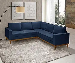 Sofá De Canto 5 Lug. Toronto - Base De Madeira - Veludo Azul