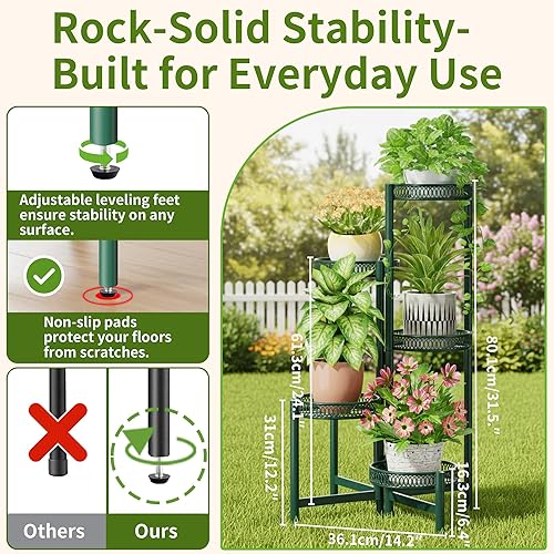 Miniatura 3 de Soporte de plantas de metal de 5 niveles para interiores y exteriores, estante alto de esquina para múltiples plantas, soporte plegable para Flor