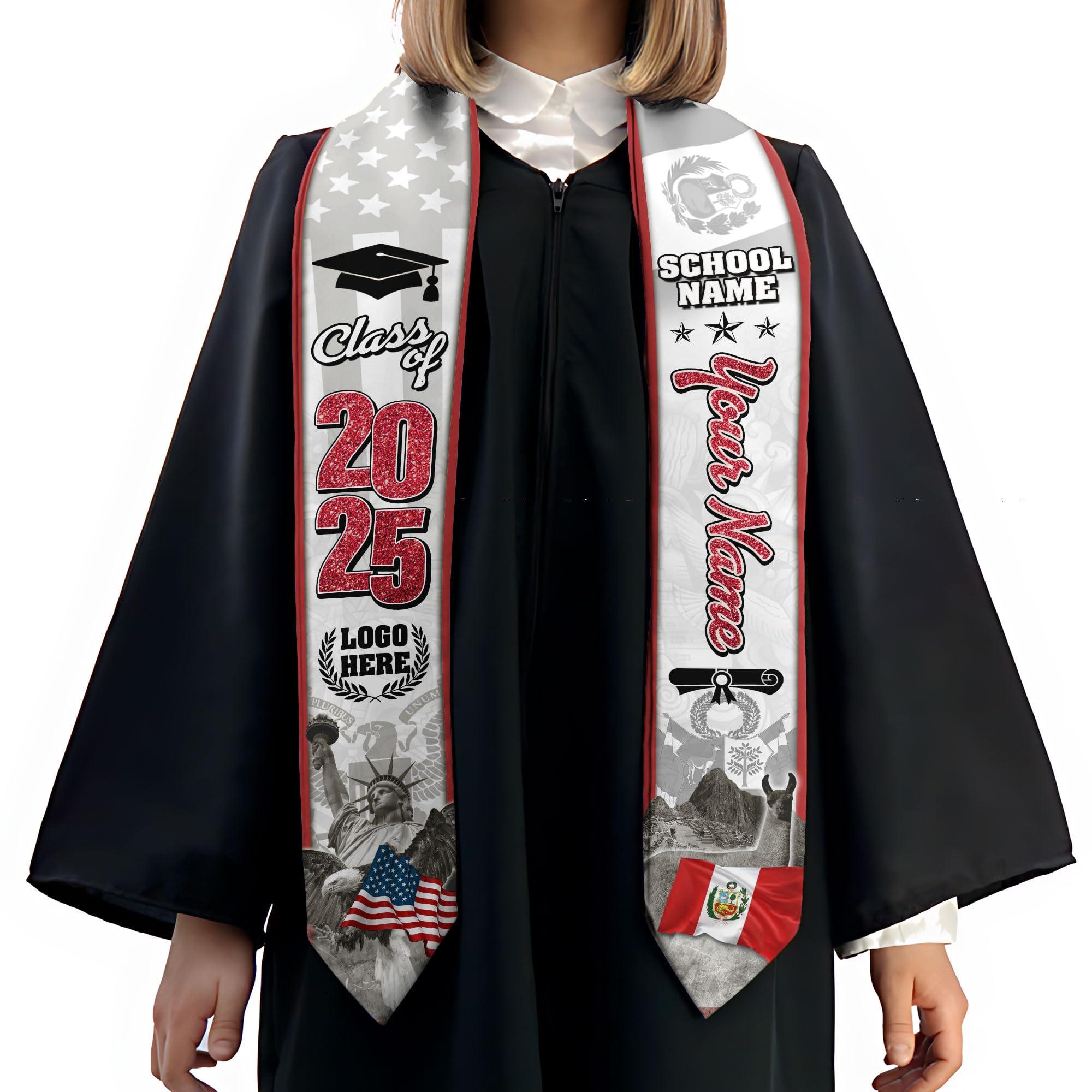MonkeyVan Personalized Peruvian Graduation Stole, Peruvian Stoles Class Of 2025, Peruvians Graduation Sash, Custom Peru Stole M84