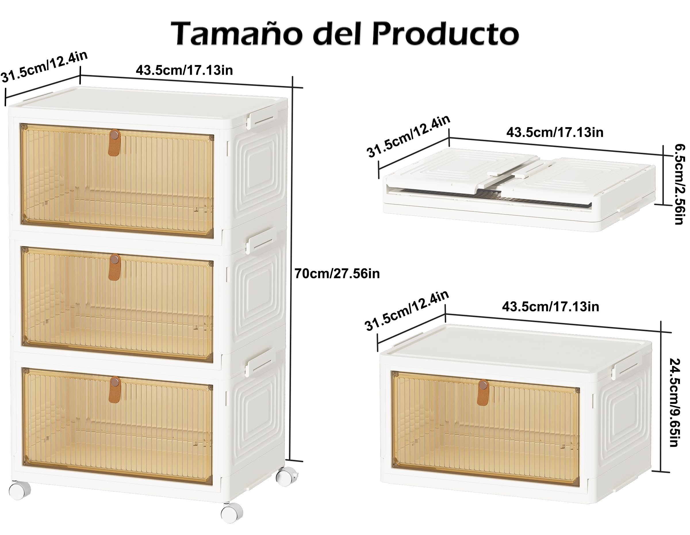 HOMIDEC Cajas Almacenaje Plástico con Ruedas y Tapa 3×33L, Blanco Nieve | Cajas Almacenaje, Ideales para Snacks, Juguetes, Libros, Oficina o Ropa