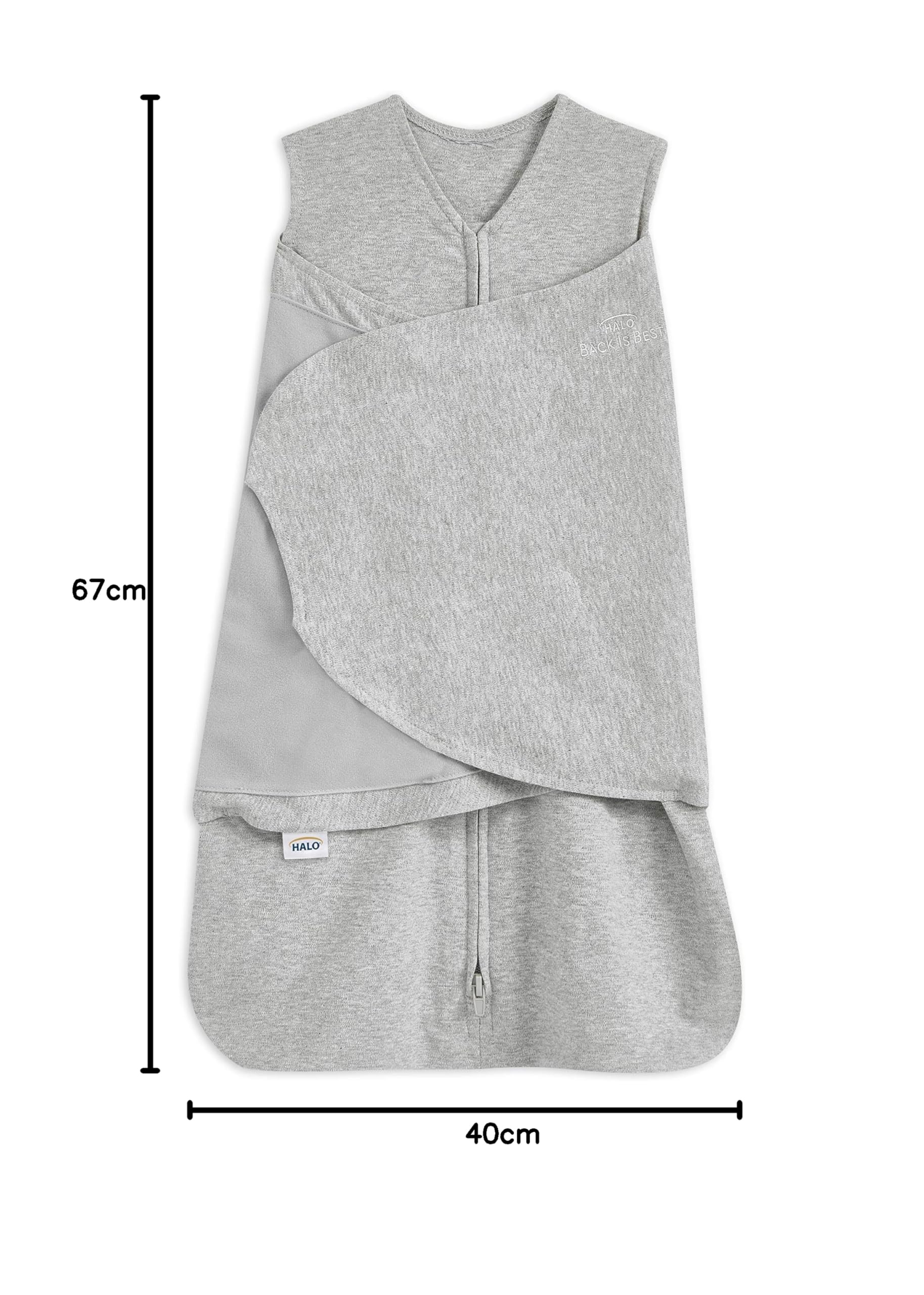 HALO Sac de Couchage de bébé Swaddle | 1.5 tog Sleepsack | 100% Coton, Gris de bruyère pour Les bébés | Changement de Couche Zip Facile | Couverture Portable | Garçons et Filles, 3-6 Mois