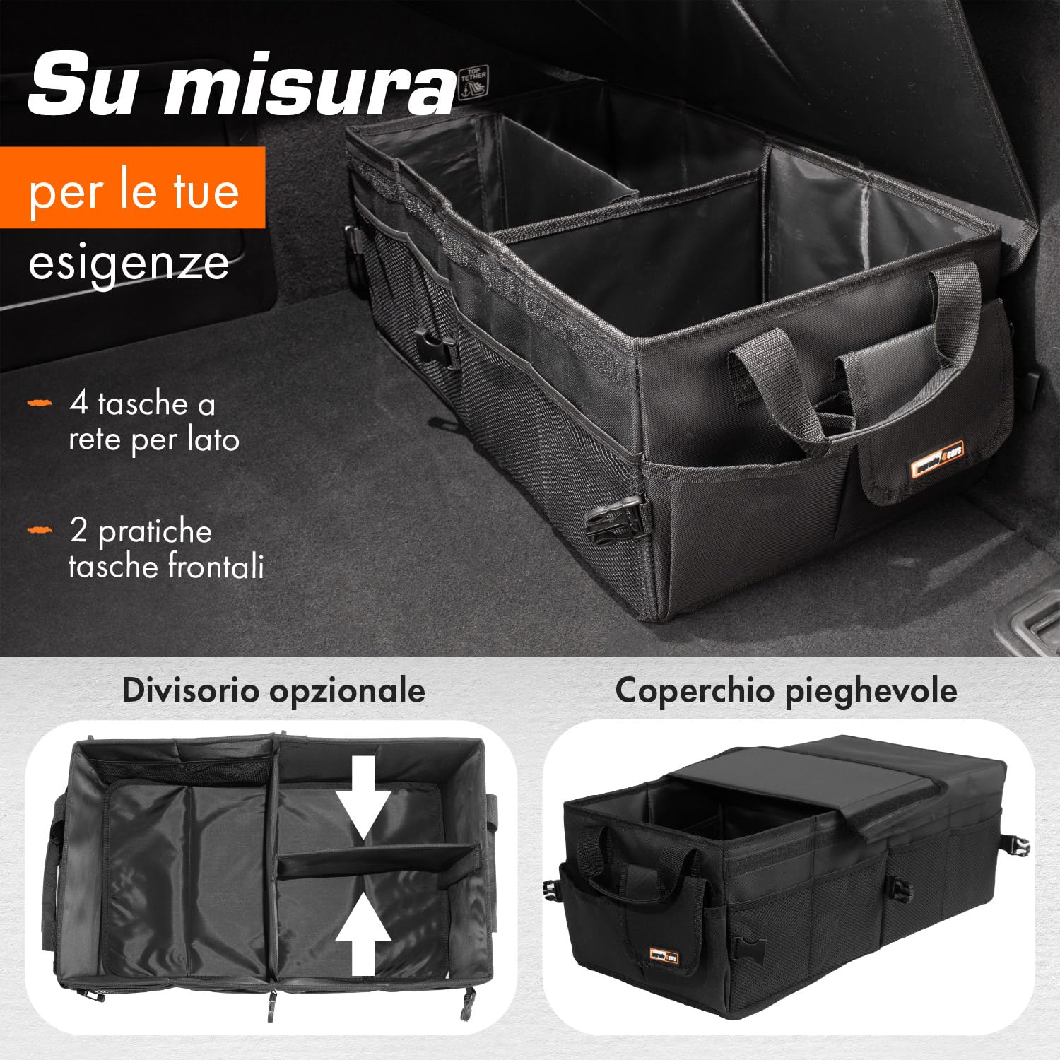 Upgrade4cars Organizer Bagagliaio Auto Grande | Borsa Porta-oggetti da Baule Universale | Organizzatore Portabagagli | Contenitore Cofano Macchina Pieghevole | Accessori Viaggio Gadget Utili
