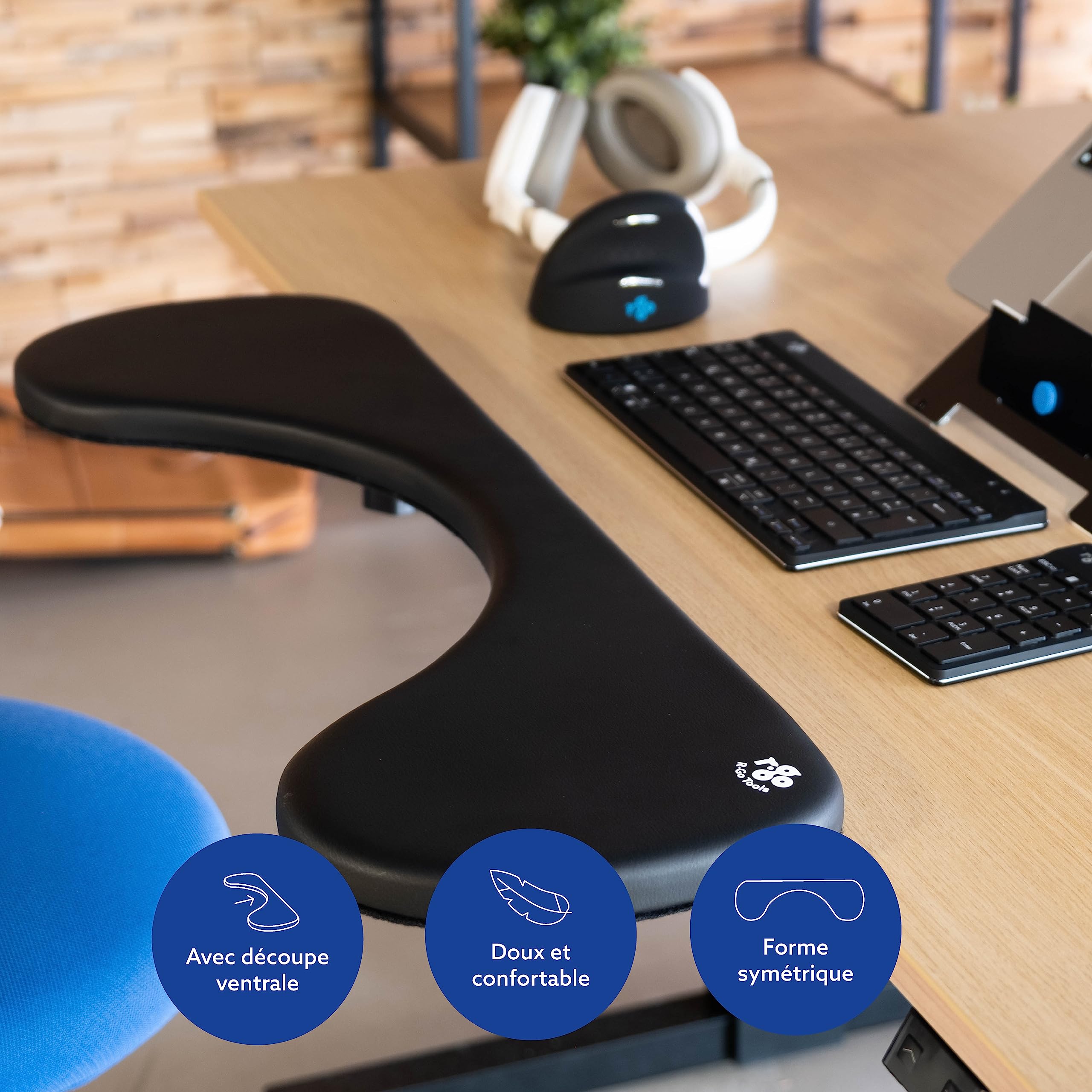 R-Go Support d'accoudoir, Support d'avant-Bras Ergonomique, à Pinces, Accoudoir pour coude, Extension de Bureau pour la Maison et Le Bureau, pour Frappe Facile et soulagement de la Douleur, Noir
