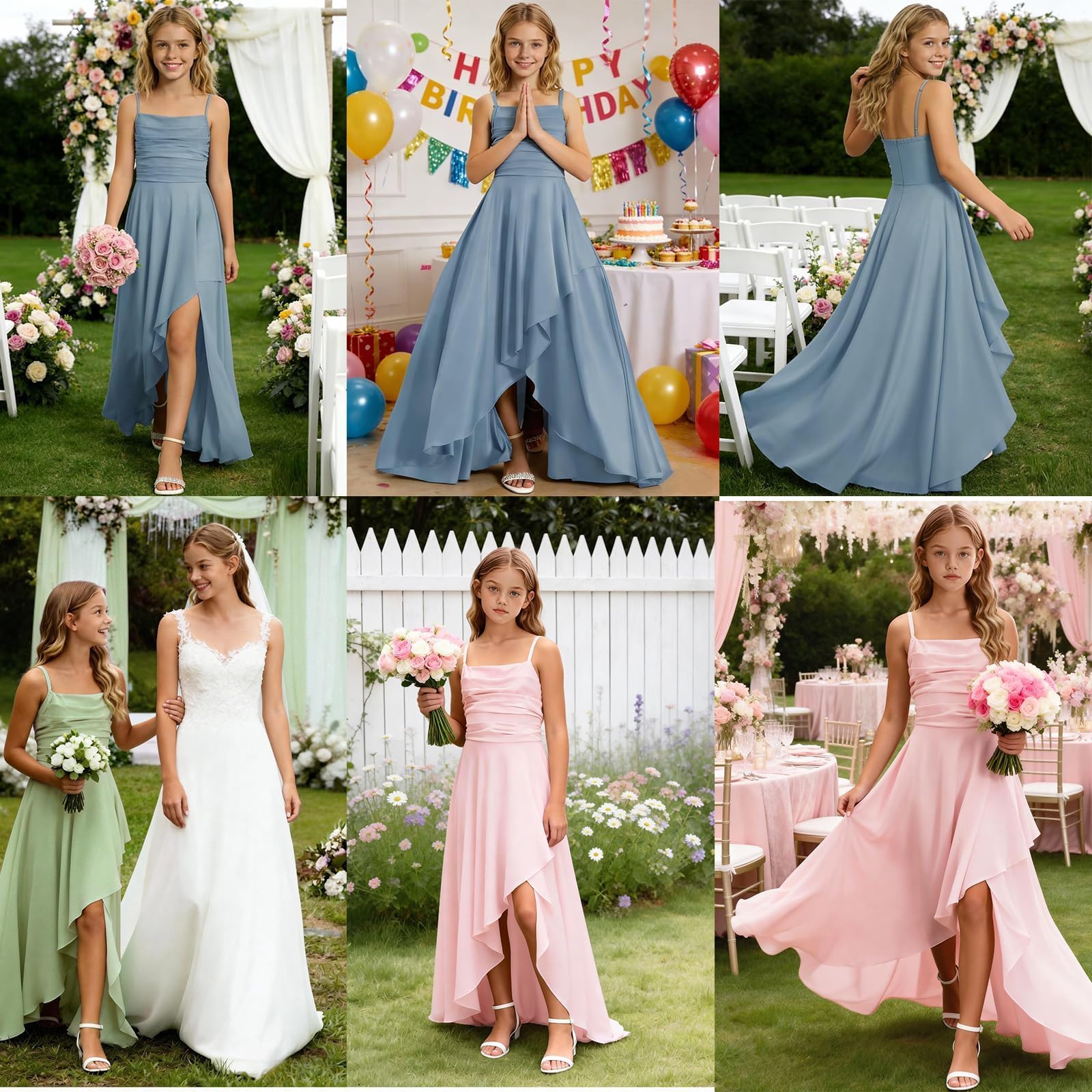 Robe de soirée pour Fille Élégante Robe de Bal Promo Courte Devant Longue Derriere Satin Robes ado d'été Sans Manches Épaules Dénudées Princesse Robes Trapèze Mariage Fête Danse Anniversaire 3-14 Ans