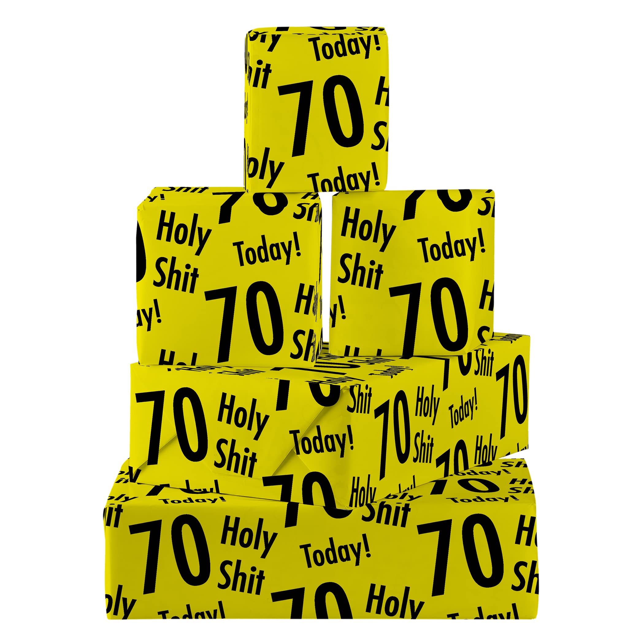 Hunts England - 5 Sheets Of 70th Birthday Fun Wrapping Paper - Includes 5 Gift Tags - Age 70 Folded Gift Wrap For Him/Her - Holy Shit Collection - Rude Age Seventy Gift Wrap For Men/Women