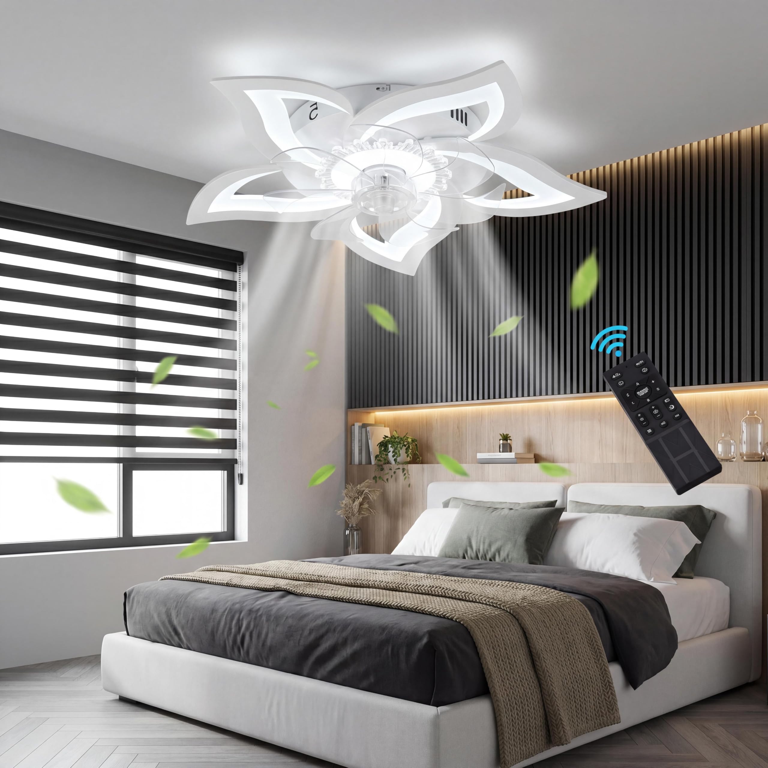 Panana LED Ceiling Fan with Light, 50CM Color Changing Bedroom Fan Light, Remote & APP &Wall Switch Control,6 Speed Reversible Quiet Ceiling Fan Light for Living Room (White, 65CM)