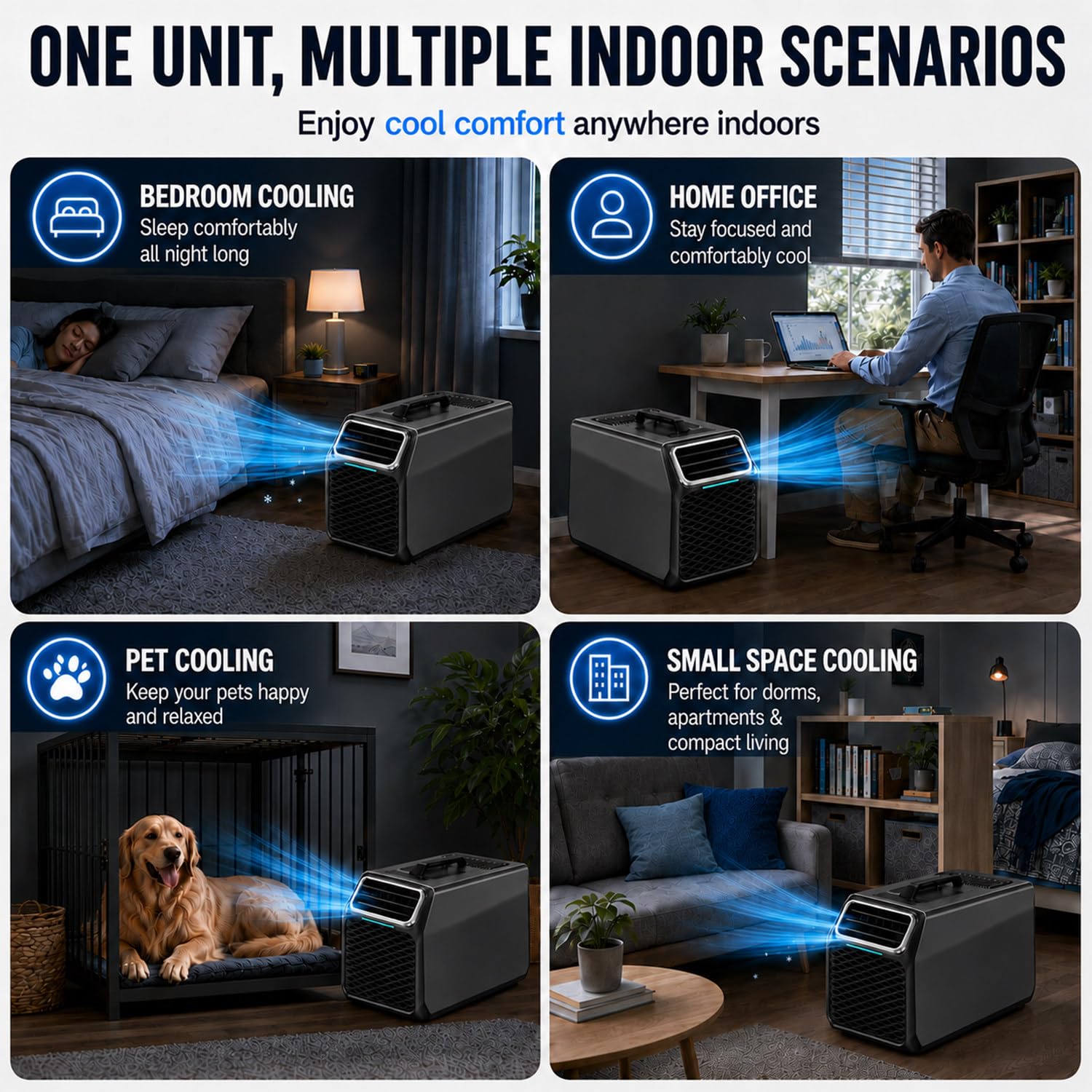 Aire Portatil,Mini Aire Acondicionado,Aire Acondicionado Caravana | Doble Método De Control, Con Pantalla LED, Temperatura Ajustable De 16 a 30 °c, 5000 Btu, Para Oficinas En Casa Y Estudios