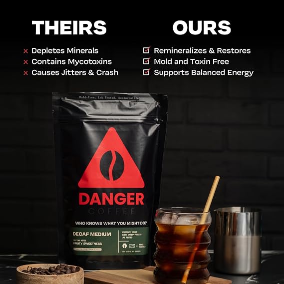 Danger Coffee Decaf Whole Bean by Dave Asprey | Medium Roast | 10.9 oz
