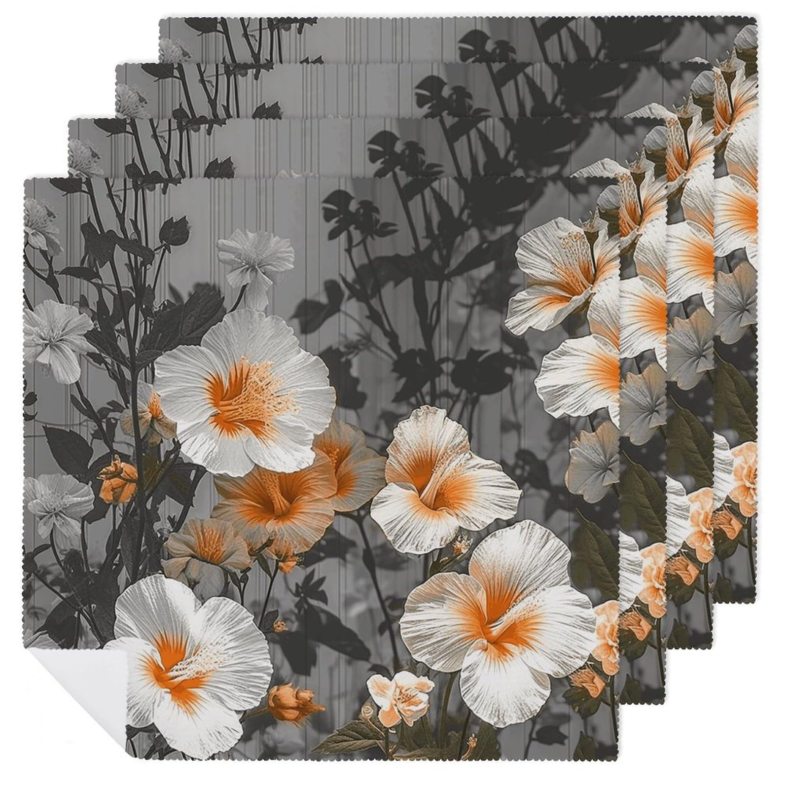 Serviettes de table carrées en tissu hibiscus 45x45 cm lavables pour le dîner - Lot de 6