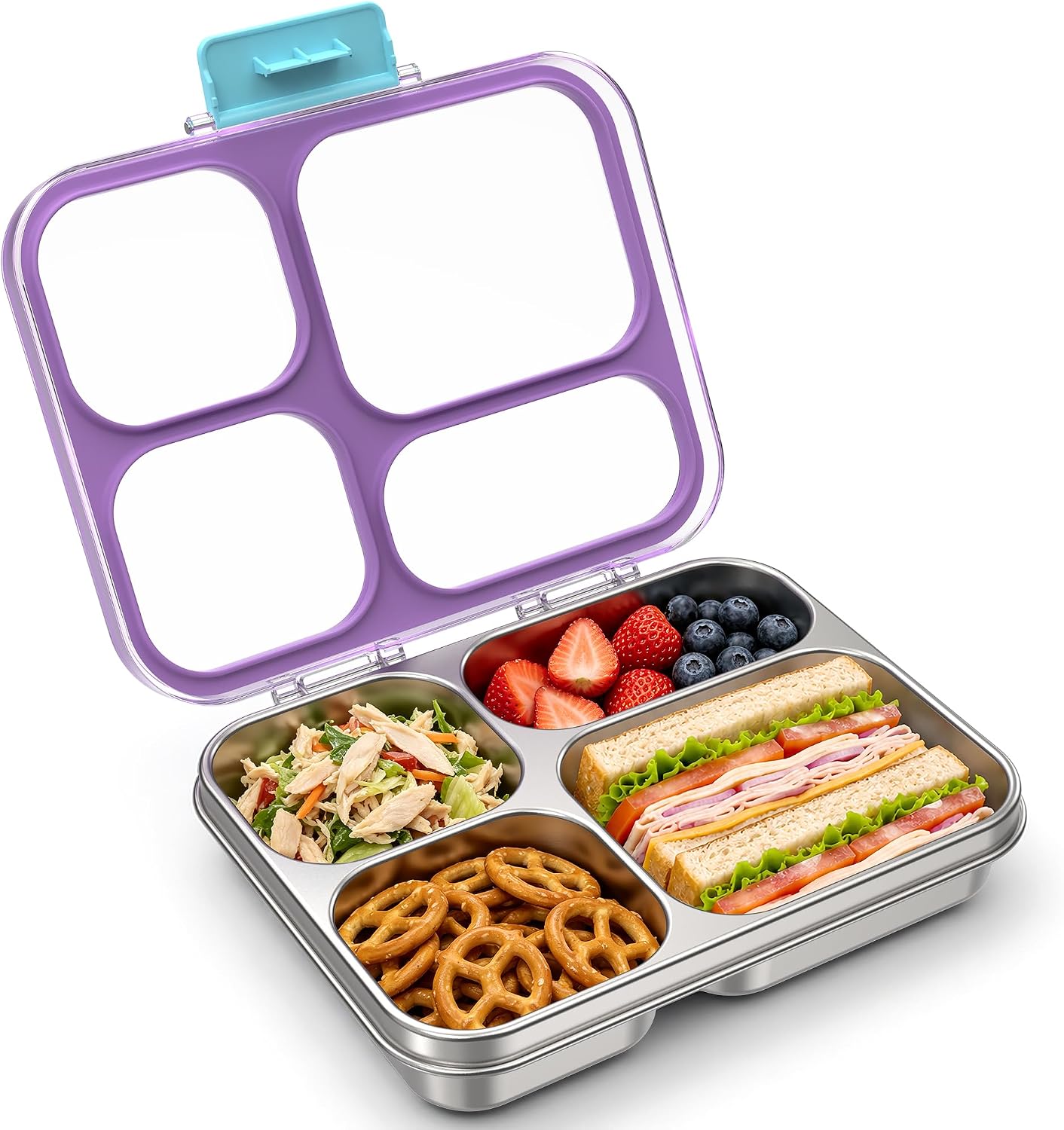 HOMEKOL Stainless Steel Bento Lunch Box, 4 Cups, Purple
