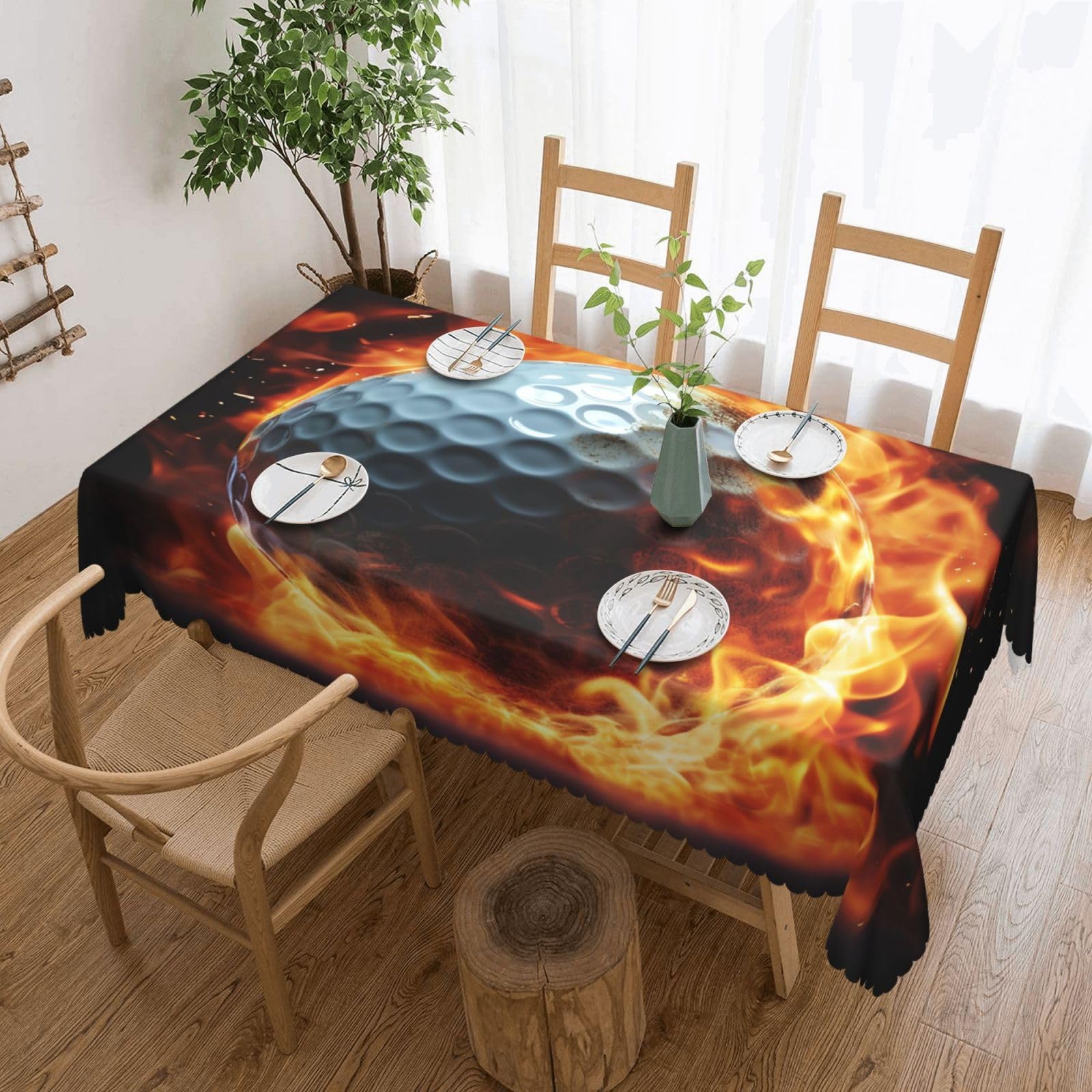 Nappe de table 137x183cm balle de golf en feu pour vos soirées de fête