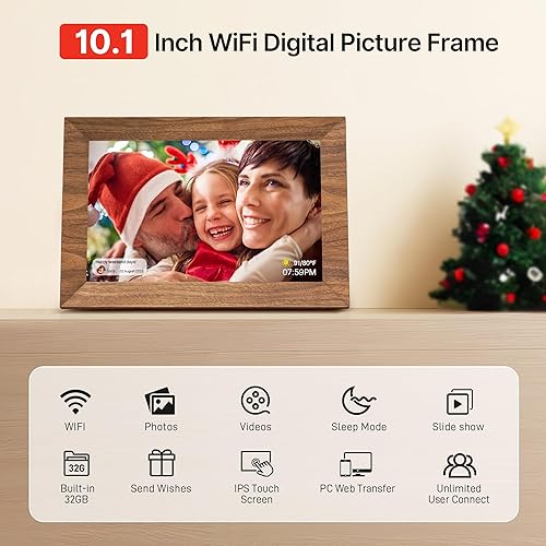 Miniatura 8 de Uhale - Marco de fotos digital de 32 GB de almacenamiento de 10.1 pulgadas con WiFi de madera, marcos de fotos electrónicos, ranura para tarjeta SD,