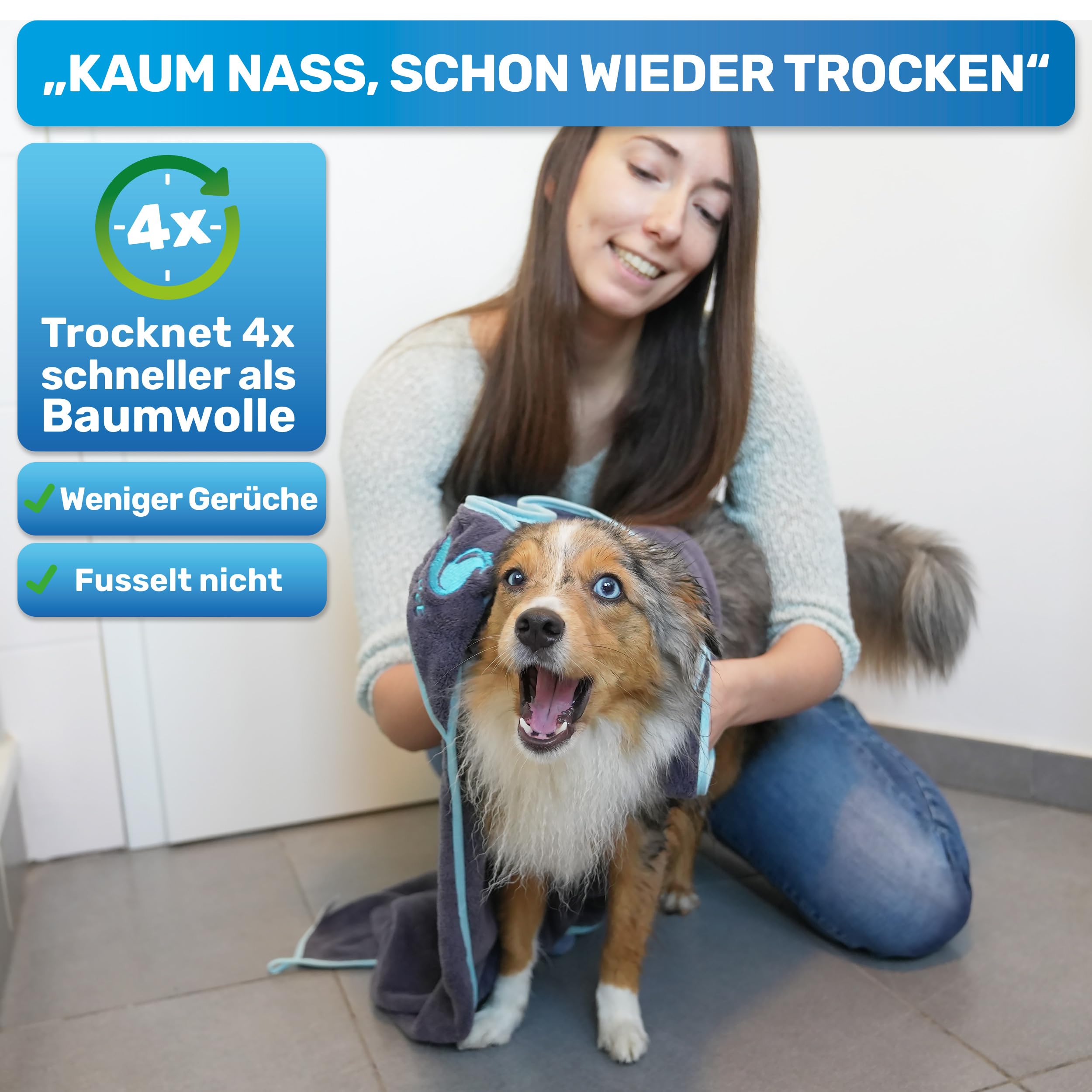 BluePet Hundehandtuch 100x60cm - Extra Saugfähig & Schnell Trocknend - Handtuch für kleine & große Hunde, Als Badetuch Mikrofaserhandtuch & Hundehandtücher (2X Hundehandtuch)
