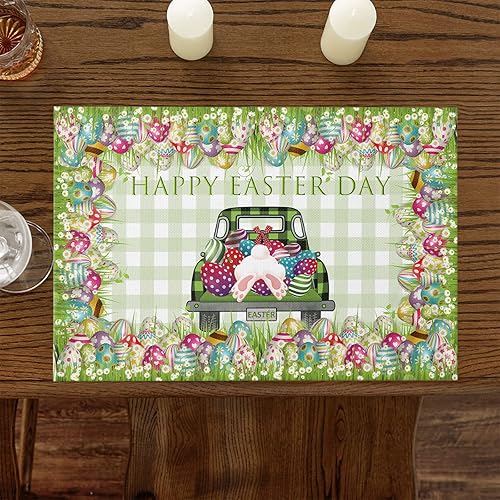 Vista 654 de Juego de 6 manteles individuales rojos para el día de San Valentín, diseño de corazón de San Valentín, resistentes al calor, lavables, manteles