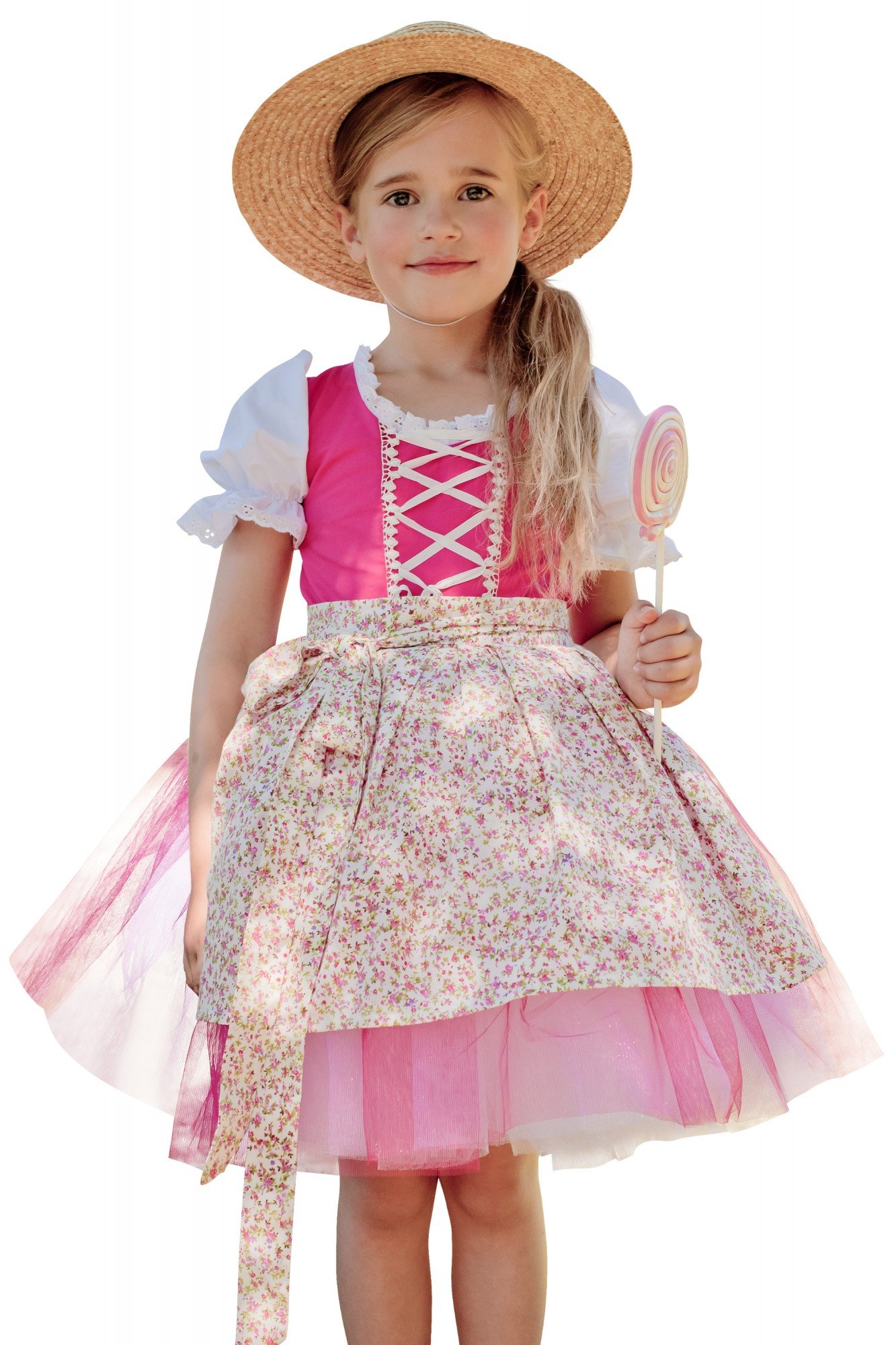 tanzmuster Kinder Trachtenkleid/Dirndl Tutu Ballerina mit Tüllrock und Schürze (2-teilig) - Zauberhaftes Tüllkleid für kleine Ballerinas.