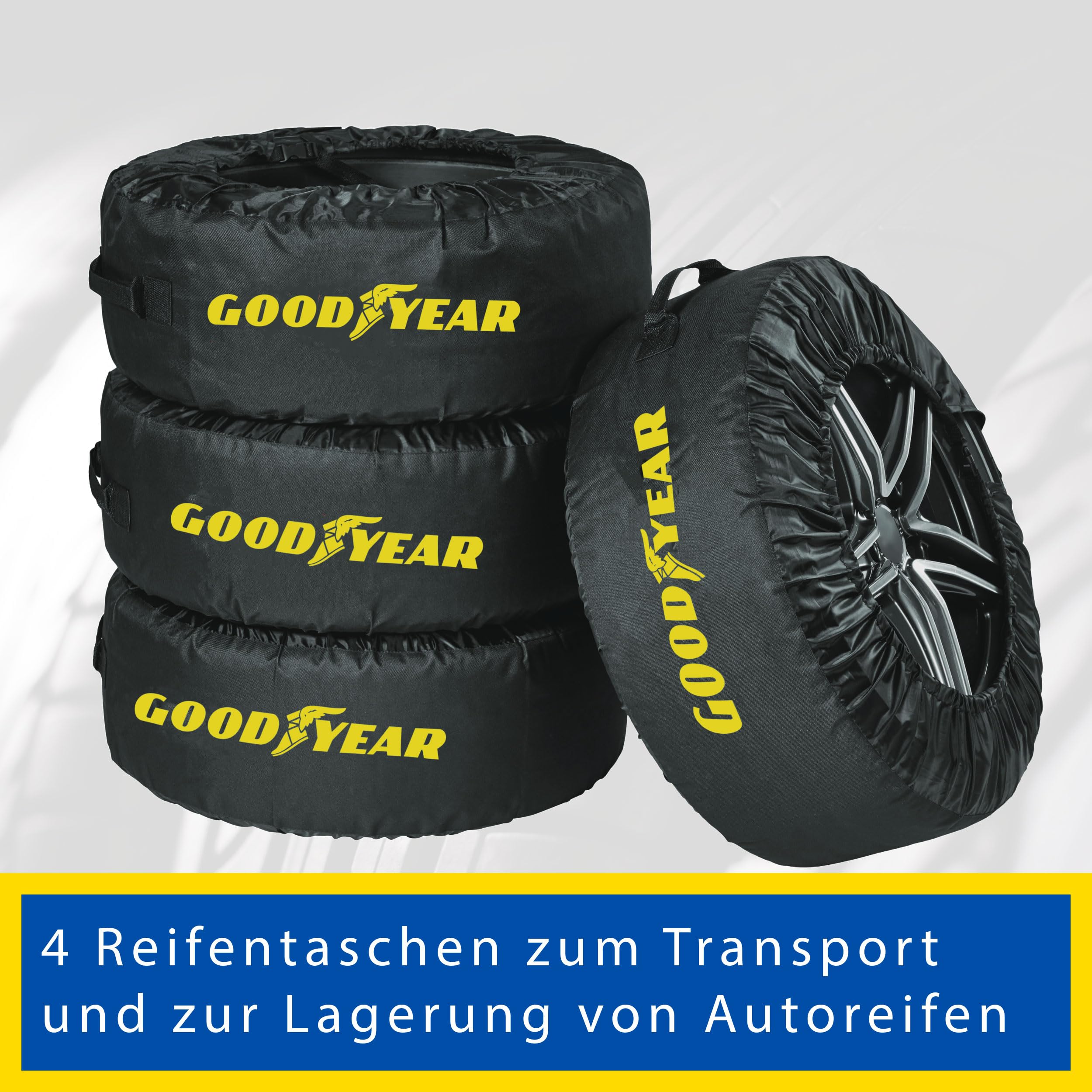 GOODYEAR Reifentaschen aus 600D Polyester zum Transport, Lagerung von Reifen, UV Schutz, wasserabweisend schwarz Set 4-teilig