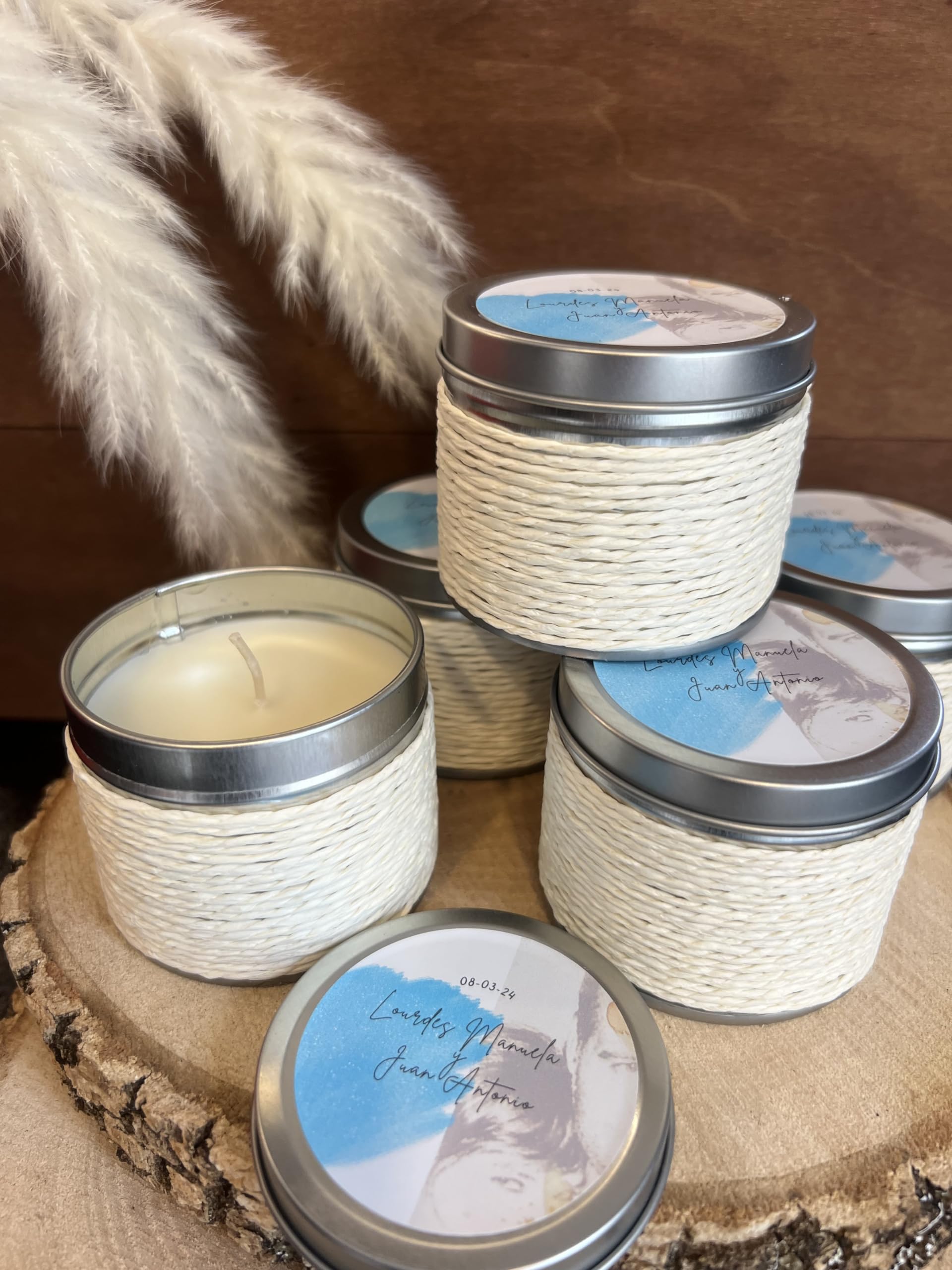 Uvimark - Detalles de boda, comunión, bautizo - Set de 12 velas aromáticas personalizadas - Velas personalizadas