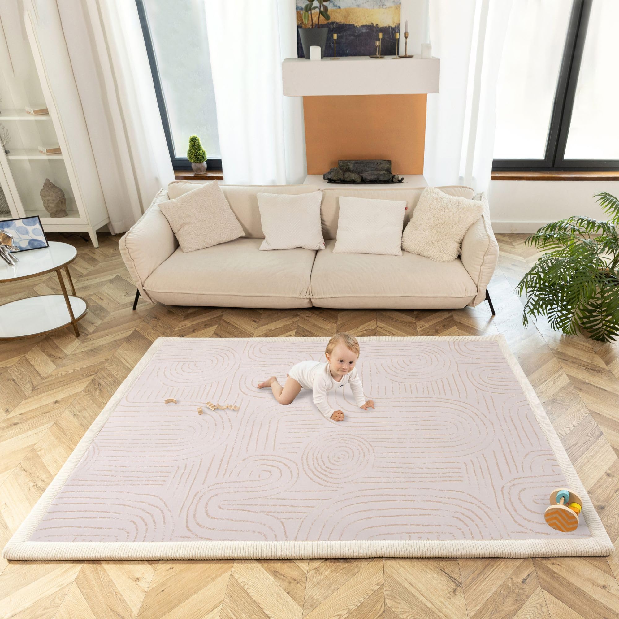 Premium Large Coral Velvet Baby Play Mat 200x150x2.5cm – High-Density Memory Foam Area Rug – Stylish Playmat for Floor with Non-Slip Backing for Crawling, Soft Play & Tummy Time - Easy Care Rug