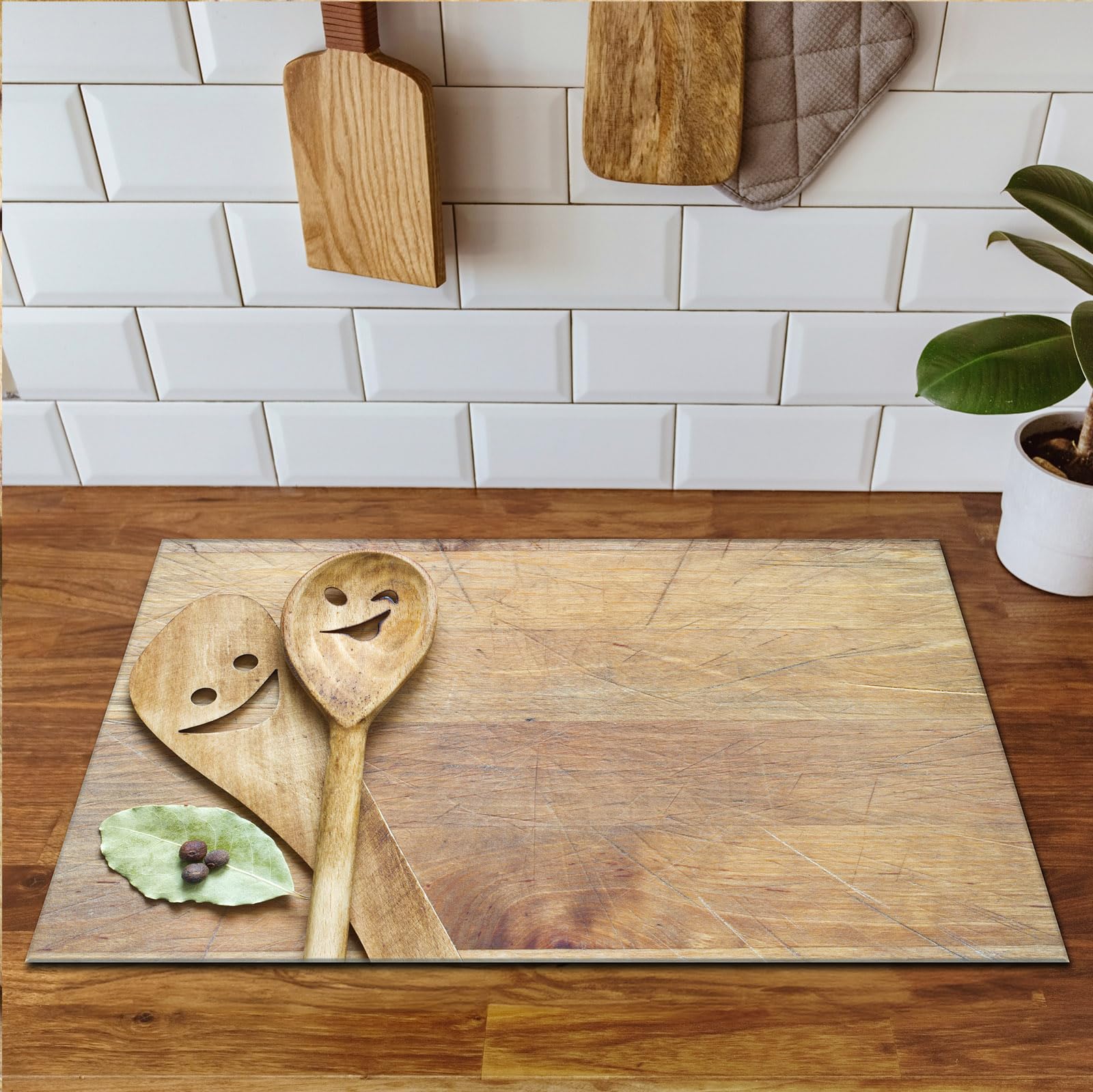 TMK ArtDeko Fornuis afdekplaat afdekking kookplaat 80x52 cm Inductie Beschermer Keuken Decoratie Kookplaat Beschermer voor Inductiekookplaat Afdekplaat Anti Slip Mat - Bloem groen