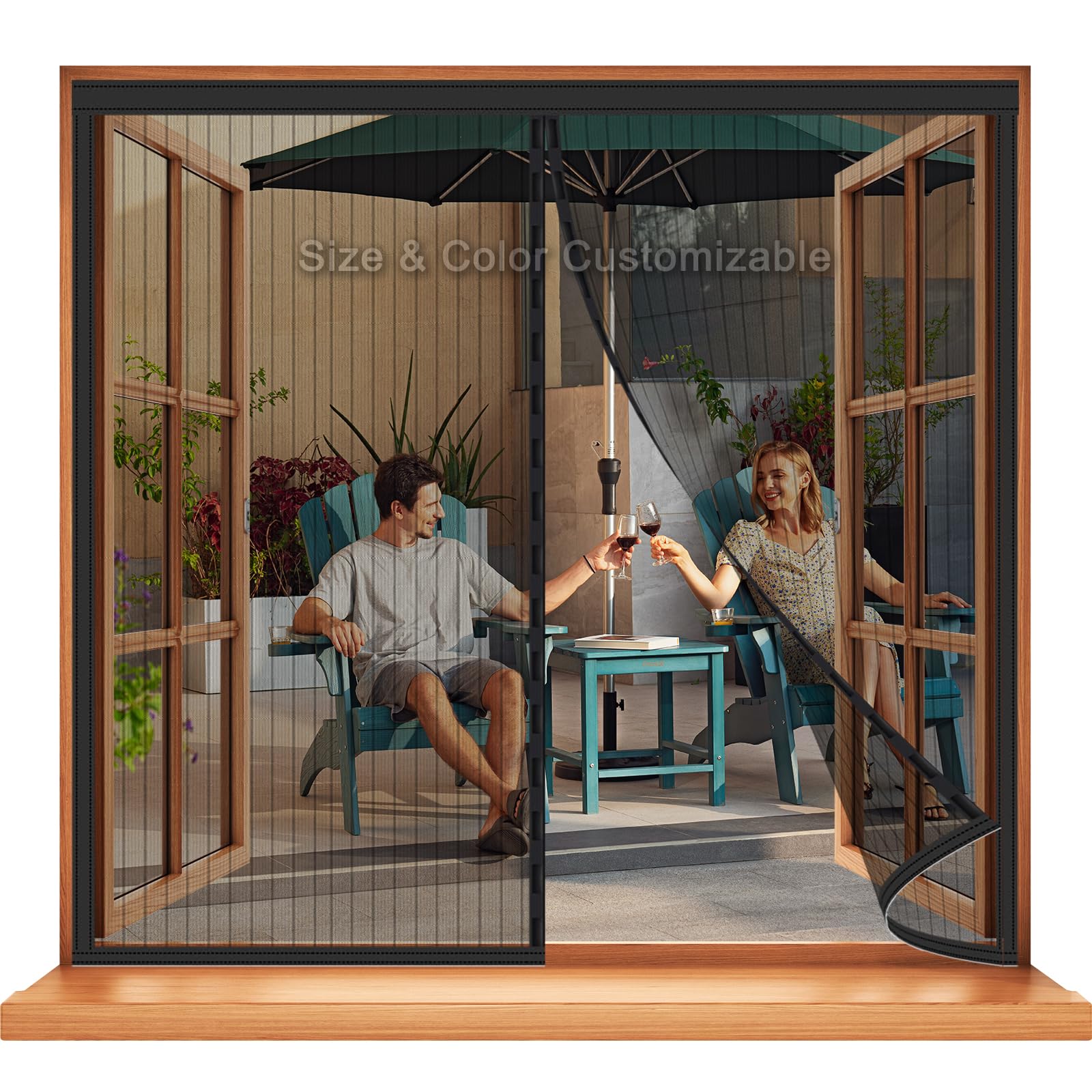 Window Screen with Center Opening – Custom Fit Protection for Your Window, Width Within 50cm - 250cm, Magnetic Window Curtain for Keeping Out Flies to Keep Bugs Out