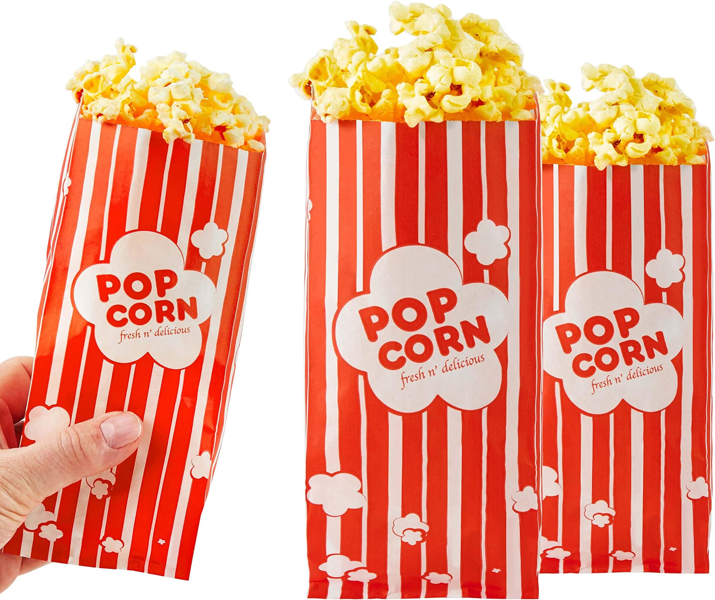 1 oz Paper Popcorn Bags Bulk (100 Pack) Small Red & White Pop-corn Bag Disposable for Carnival Themed Party, Movie Night, Halloween, Popcorn Machine Accessories & Supplies, Individual Servings