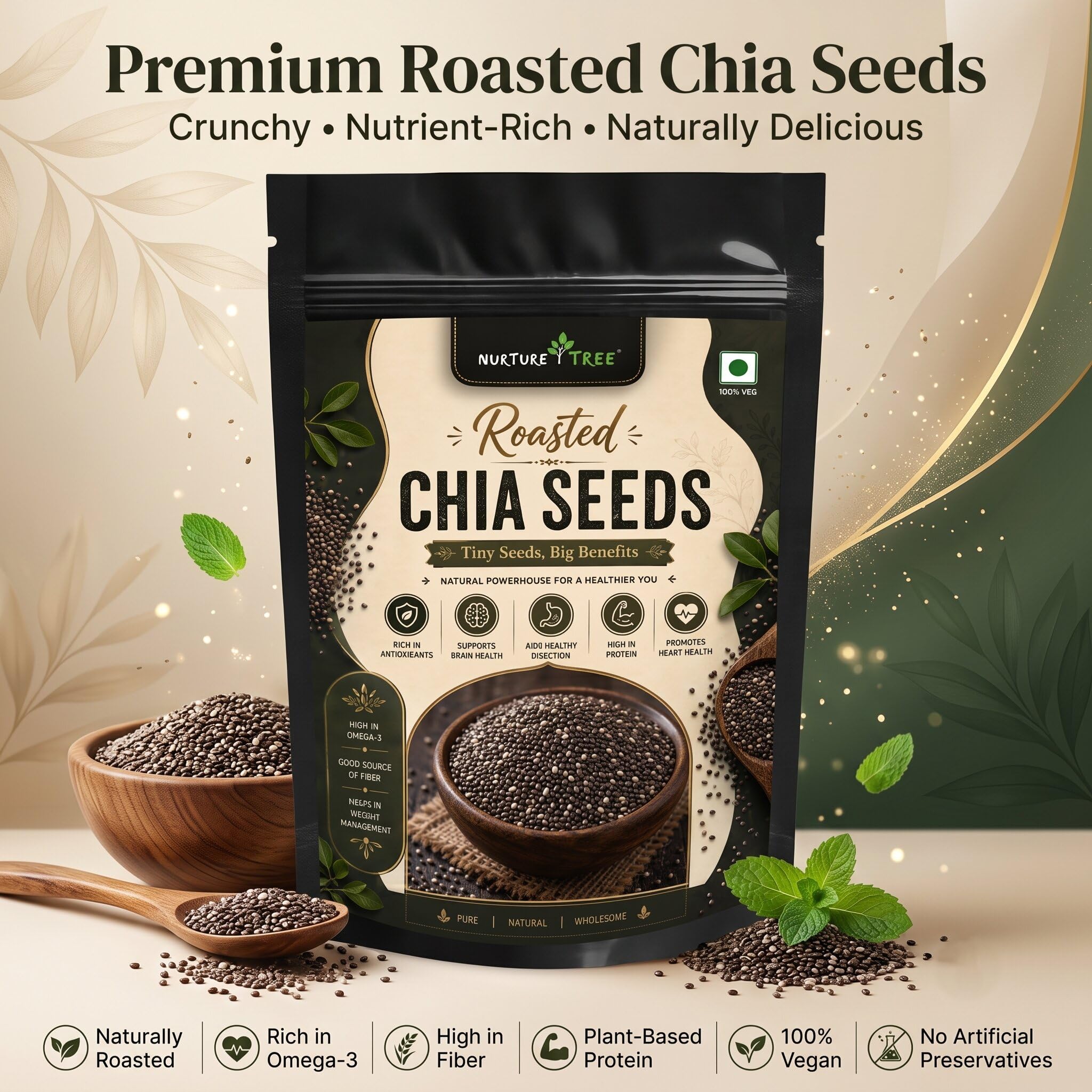 Nurture Tree Roasted Chia Seeds 200gm 100% Natural Superfood for Weight Loss, Healthy Diet and Nutrition Rich in Calcium, Omega-3, Protein and Fibre for Boost Immunity, Heart Health & Bone Strength 1