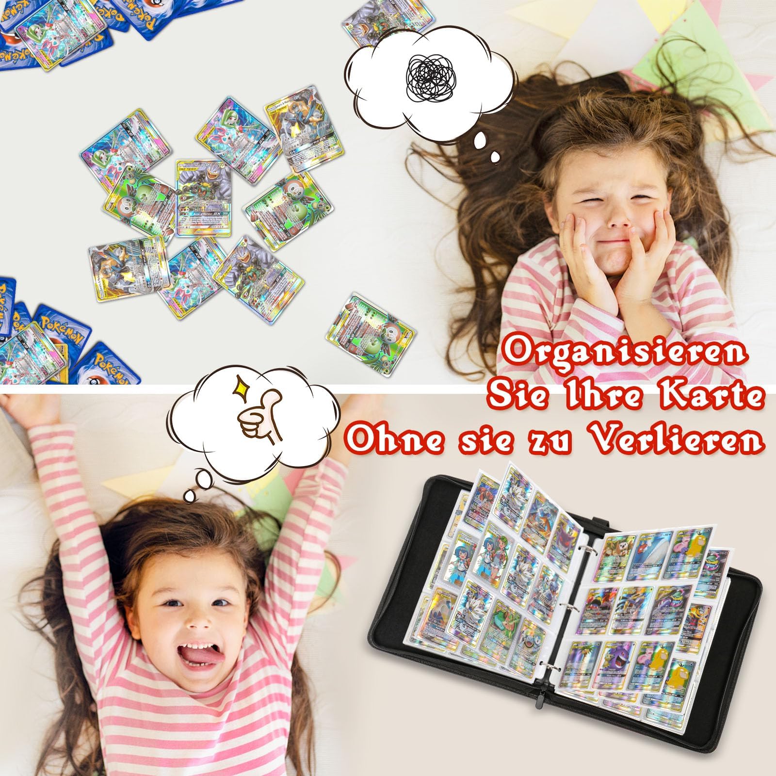 Album de Cartas Coleccionables, 50 Páginas 900 Bolsillos Album para Cartas con Cremallera, Carpeta de Tarjetas de PU Impermeable, Regalo para Niños