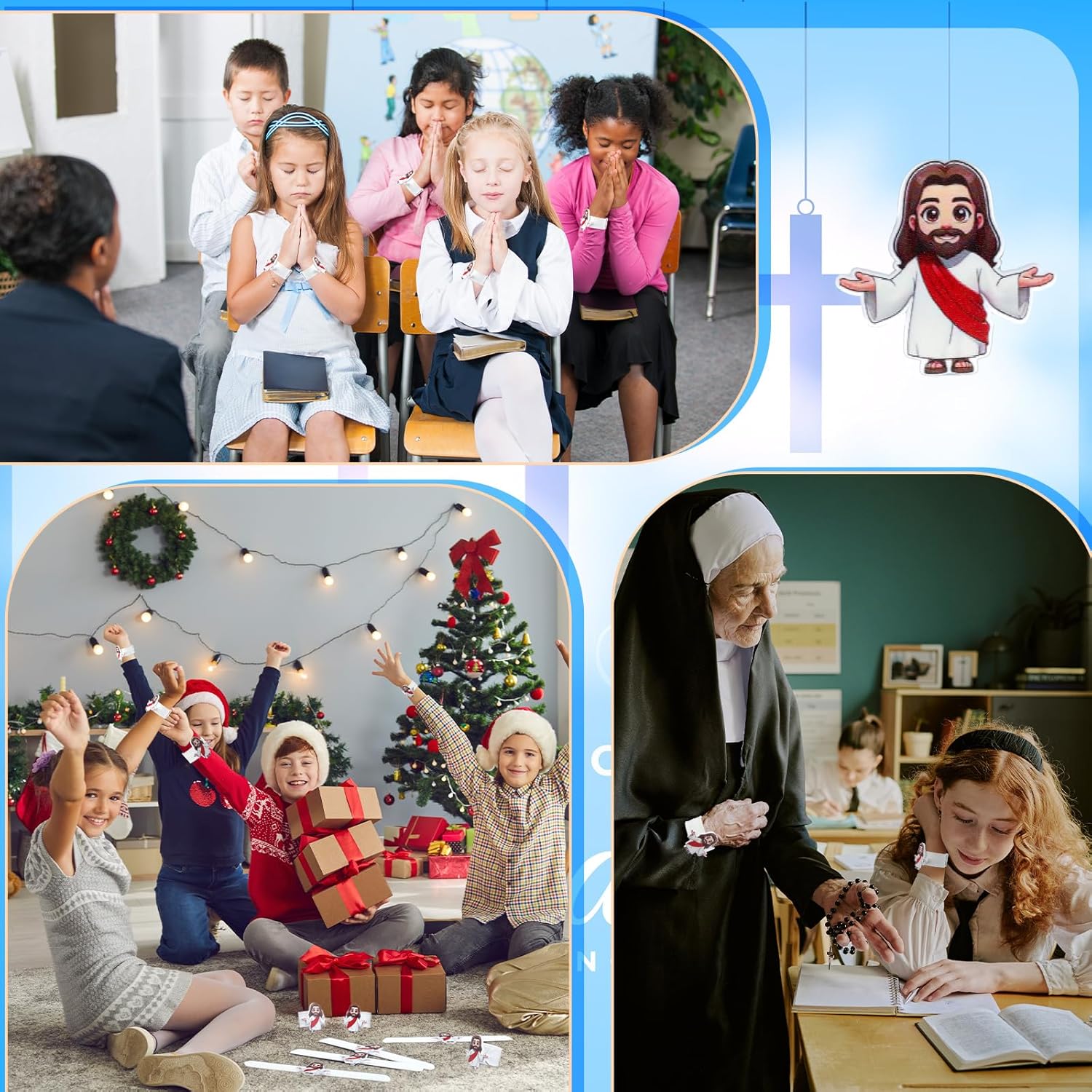 Vinsot 24 Pack Valentine's Day Jesus Slap Bracelets Bulk with Mini Jesus Figures for Kids Christian Party Favors Silicone Religious Snap Bracelets Wristbands for Classroom Prizes Birthday Gifts Sunday
