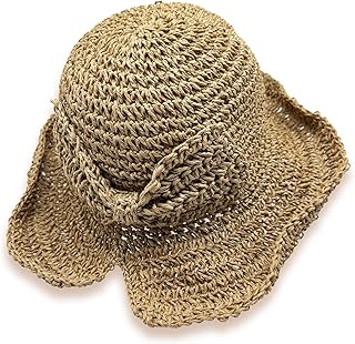 Women Straw Hat with Bow-Knot, Floppy Wide Brim Beach Sun Cap Foldable, ...