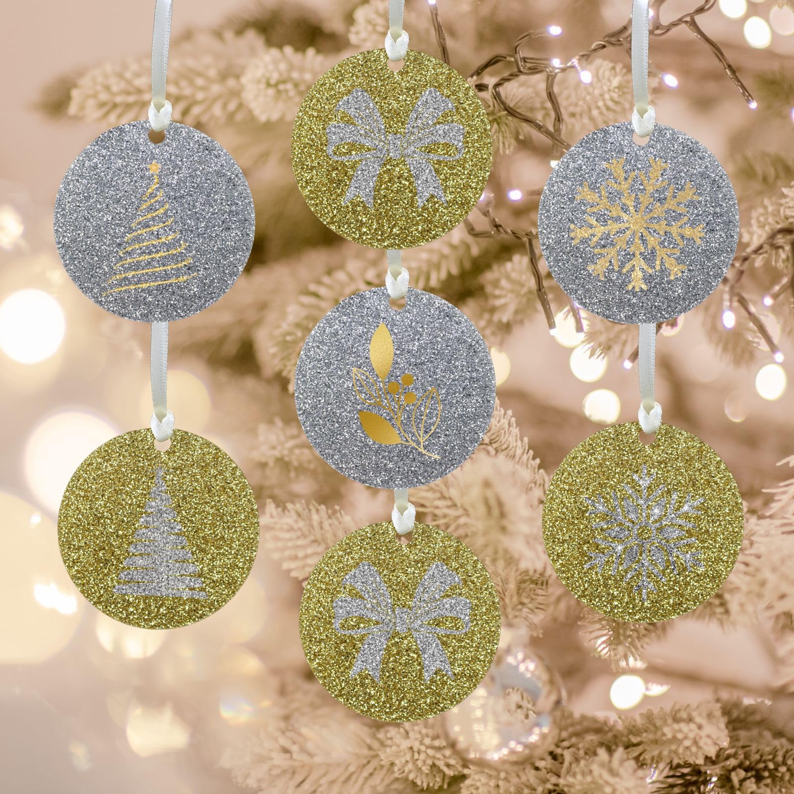 Uniqicon 6Pcs Gold & 6Pcs Silver Glitter Round Acrylic Sheet Blanks, Sublimation Acrylic Sheet Blanks, Flat Ornaments For Crafts, 3Mm 1/8 Inch Ornaments For Gift Tag, Keepsakes, Diy Xmas Ornaments