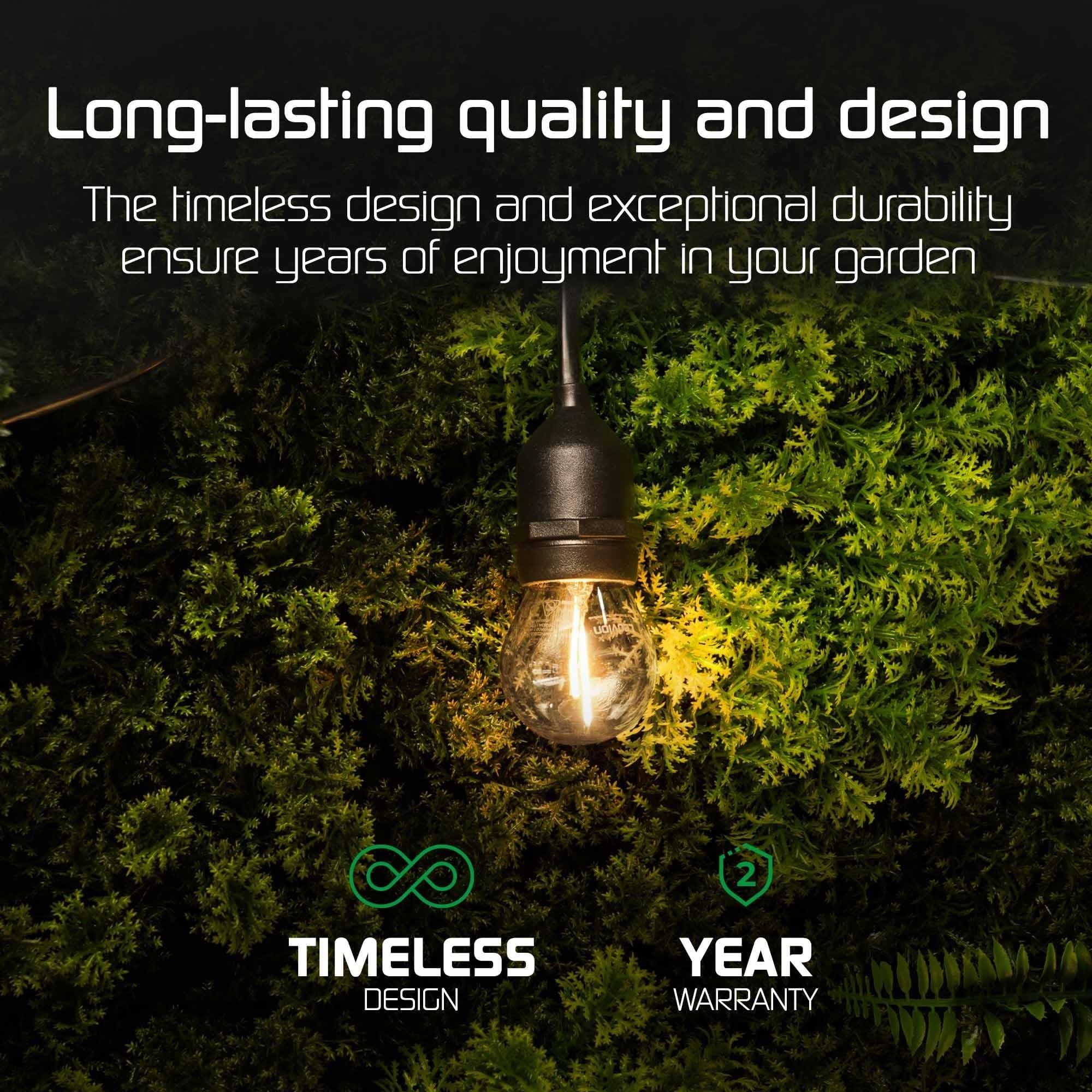 Ledvion - LED Lichterkette Außen, 30M, IP65, 30W, Warm, 220-240V, Gold, Outdoor Lichterkette Strom, Gartenbeleuchtung, Wasserdicht, Verknüpfbar