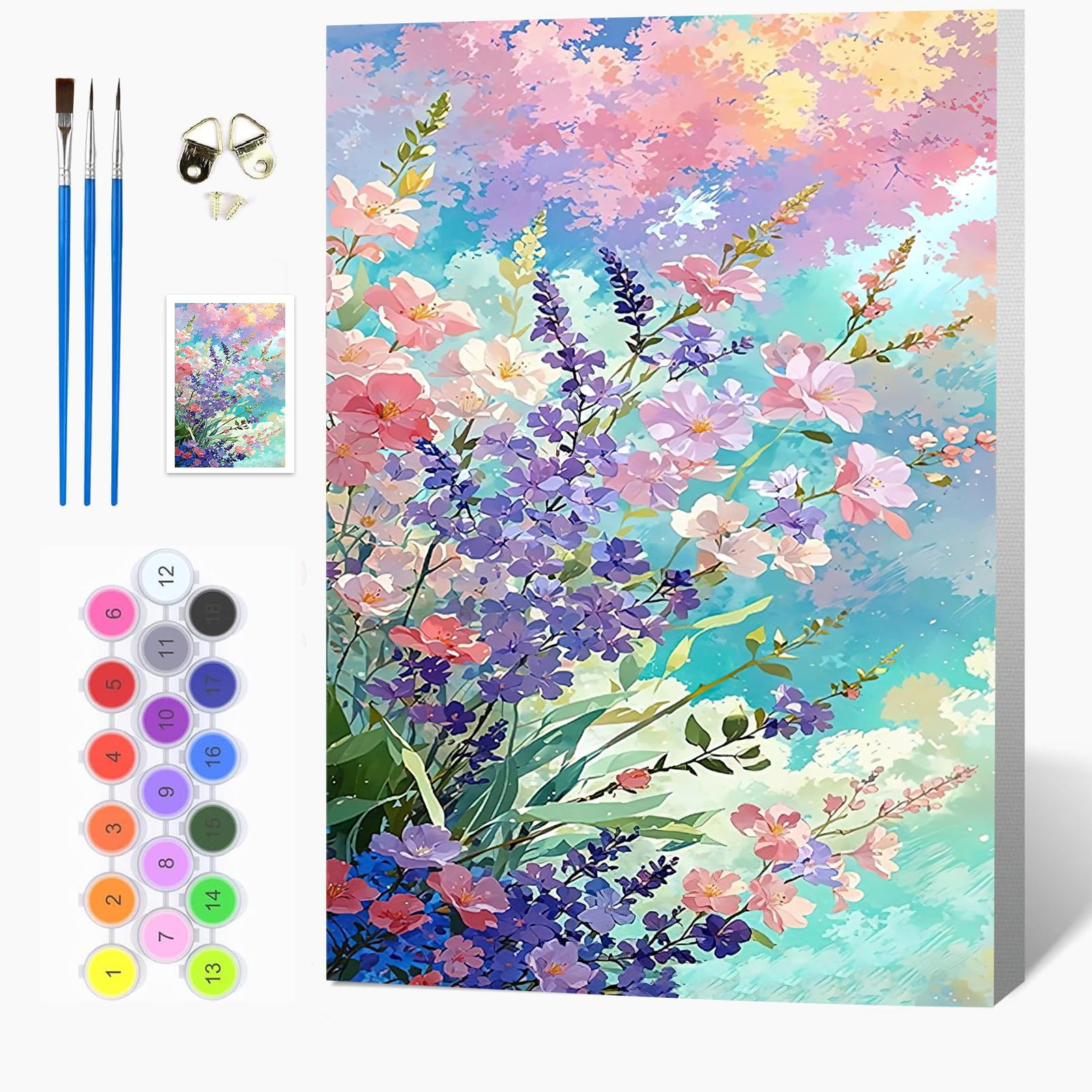 Auremi DIY Flowers Paint by Numbers for Adults Kids-Landscape Canvas Oil Painting Kit for Adults,Craft Art Painting with Wooden Frame Kit Acrylic Pigment Drawing Paintwork for Gift Home 20x30cm