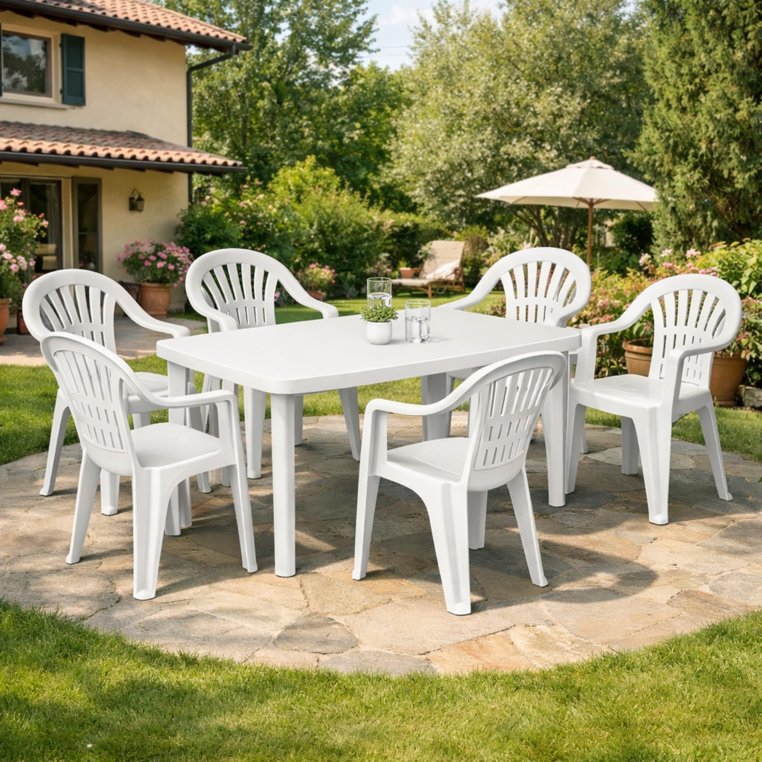 PALUPLUS Tavolo Ovale da Giardino in Plastica colore Bianco, Misura 136x84x72 cm, Tavolino con 4 Gambe in Polipropilene, Arredo per Esterno, Terrazzo, Balcone, Patio, Made Italy -FAR076