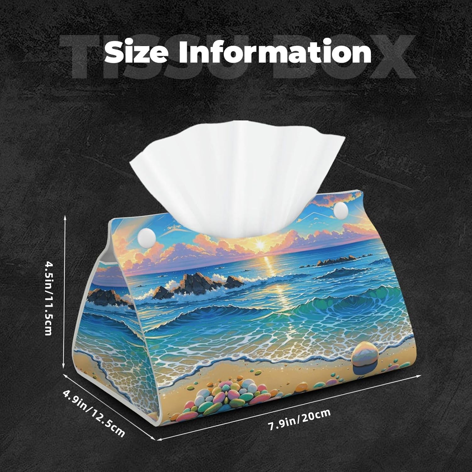 Decorative Tissue Box Cover Anime Beach Tissue Box Holder Aesthetic Leather Storage Organizer Box for Bathroom Vanity Tabletop Night Stands Office Funny Home Decorative Tissue Case image 2