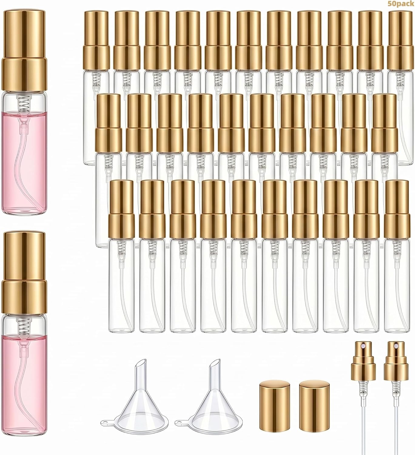 Zimtty 50PCS 10ml Mini Perfume Spray Bottles, Clear Plastic Spray Bottle Perfume Atomizer, Small Empty Sample Containers, Plastic Portable Travel Bottle