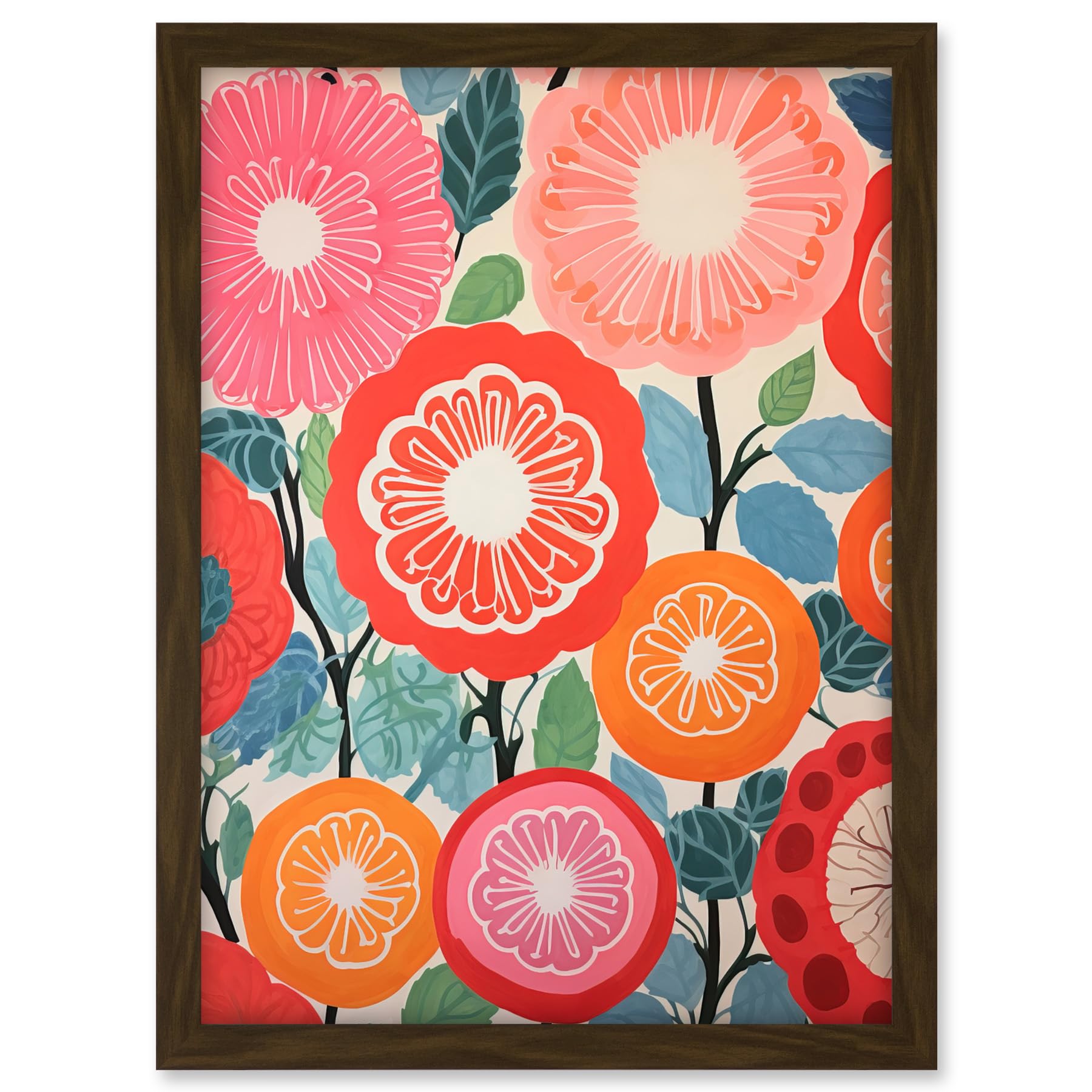 Artery8 Pomegranate Tree Flowers in Bloom Mediterranean Bright Floral Abstract Artwork Framed A3 Wall Art Print