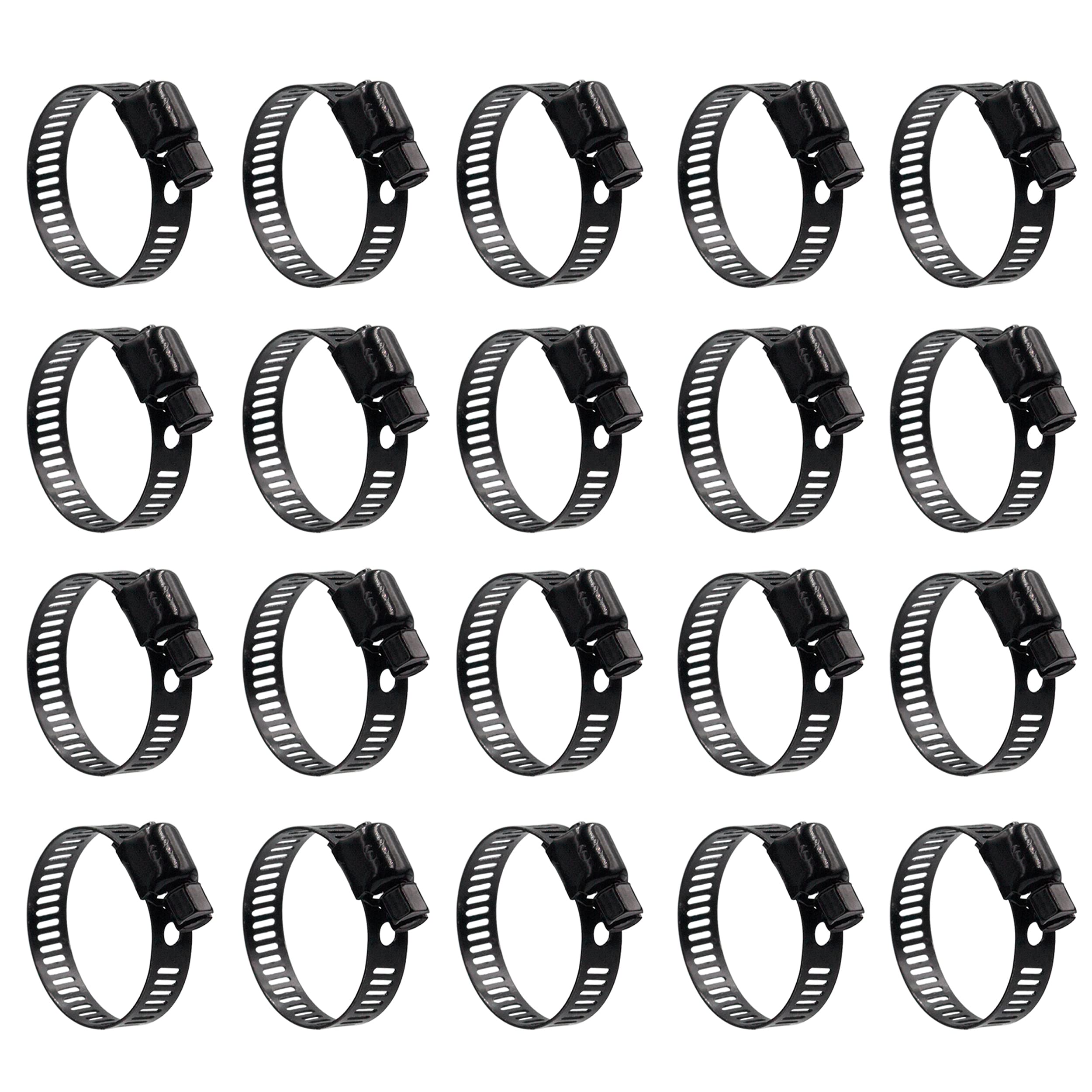 ISPINNER20pcs Stainless Steel Adjustable 19-29mm Size Range Worm Gear Hose Clamp, Fuel Line Clamp for Plumbing, Automotive and Mechanical Application (Black)