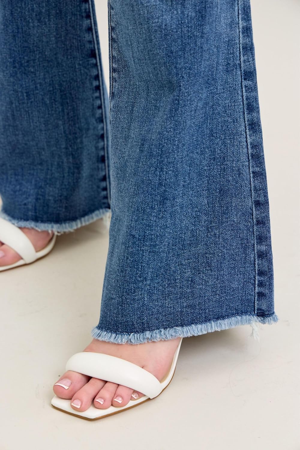 Judy Blue - Mid Rise Vintage Wash Fray Hem Flare Jeans
