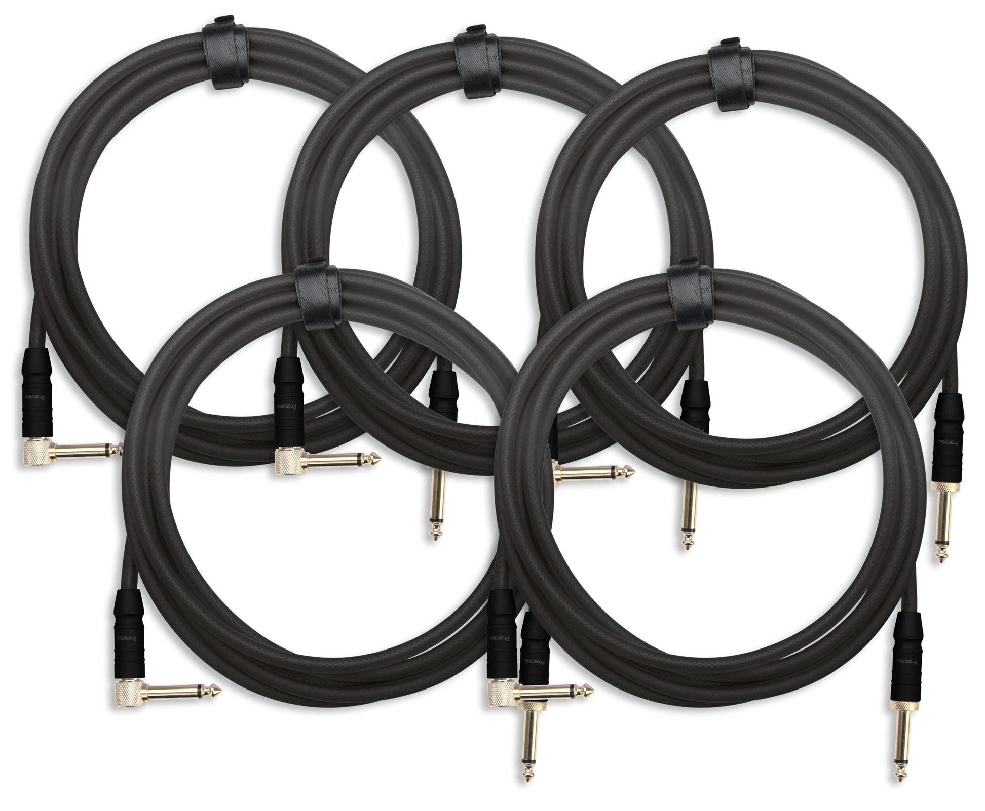 5 x Pronomic Trendline INST-A-3S kabel jack 3 m (profesjonalny kabel gitarowy/instrumentalny, jack 6,3 mm, pozłacany 24-karatowym złotem, elastyczny i wytrzymały płaszcz zewnętrzny, w zestawie zapięcie na kabel, czarny