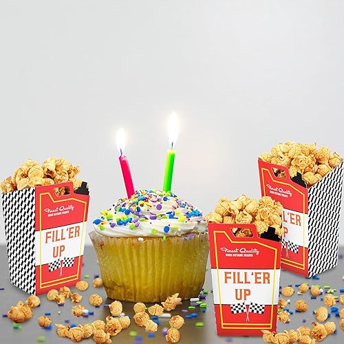 Miniatura 2 de Outus 24 cajas de golosinas de palomitas de maíz para autos de carreras, suministros de fiesta de cumpleaños, contenedor de galletas de caramelo
