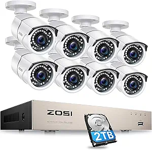 ZOSI 8CH 1080P PoE Home Security Camera System Outdoor with 2TB Hard Drvie,H.265+ 8-Channel 5MP NVR Recorder,8pcs 2MP 1080P Outdoor Indoor PoE IP Cameras with 120ft Night Vision,Power Over Ethernet asin的图片