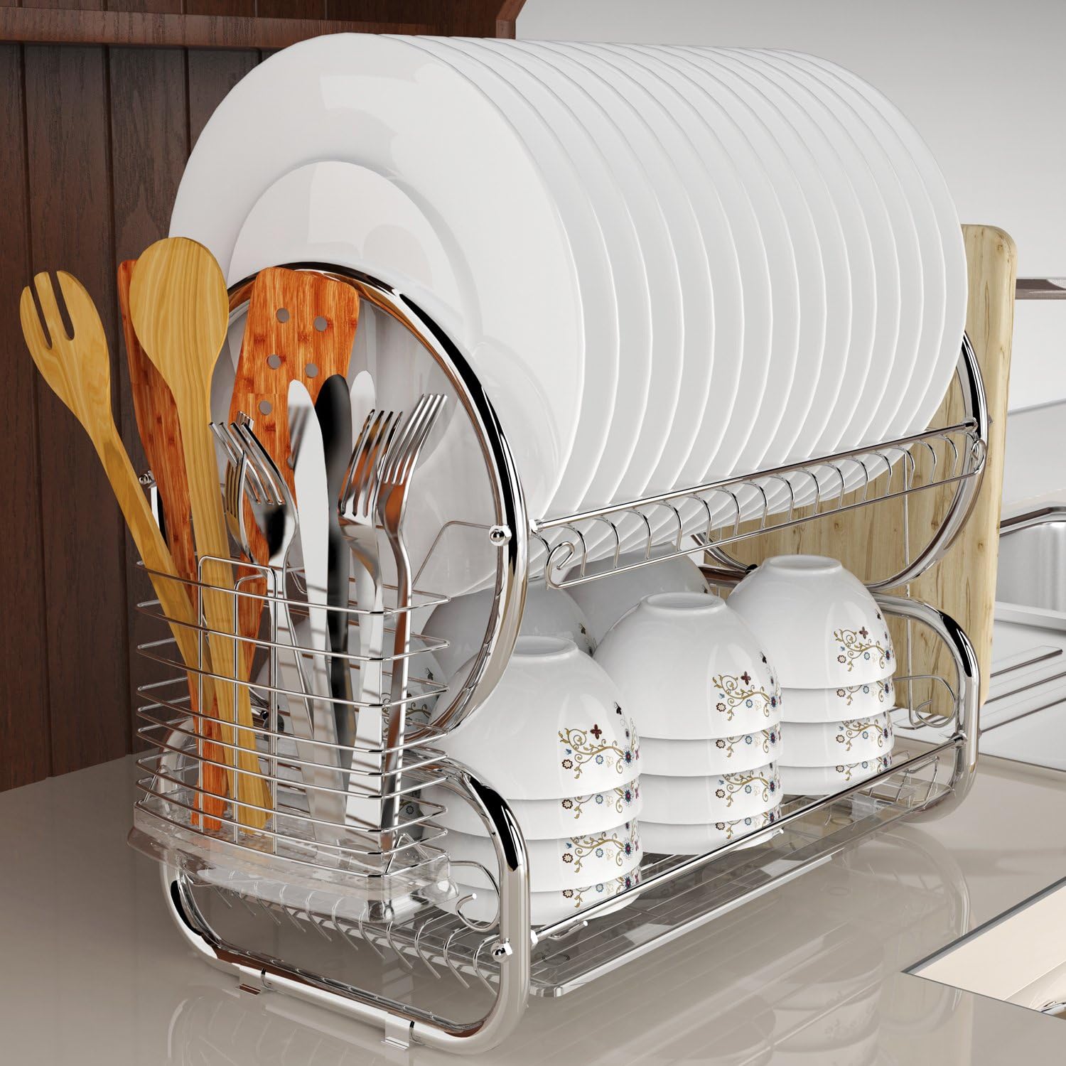 Ultrey Drainer Stainless Steel 2 Tier Dish Drainer Plate Rack Abtropfregal such as Plates Cups Cutlery Drainer 44X25X38 CM etc