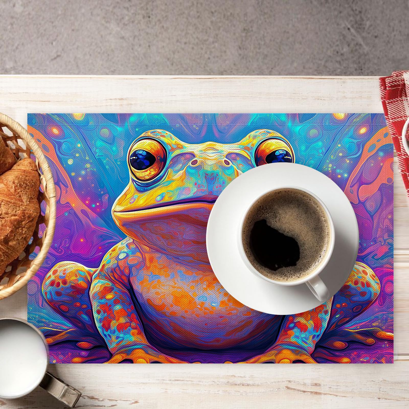 Tovaglietta Americana Fumetto in Cotone Lino Rettangolare - Tovagliette Set di 8 Rospo psichedelico Resistente al Calore per La Cucina, Il L'Ufficio, 30 x 45cm