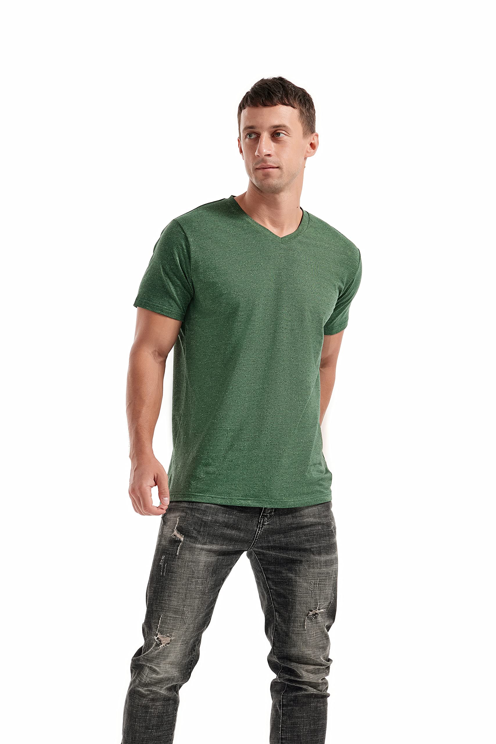 RONOMO Camiseta de moda para hombre, cuello en V, camiseta informal, camiseta de moda