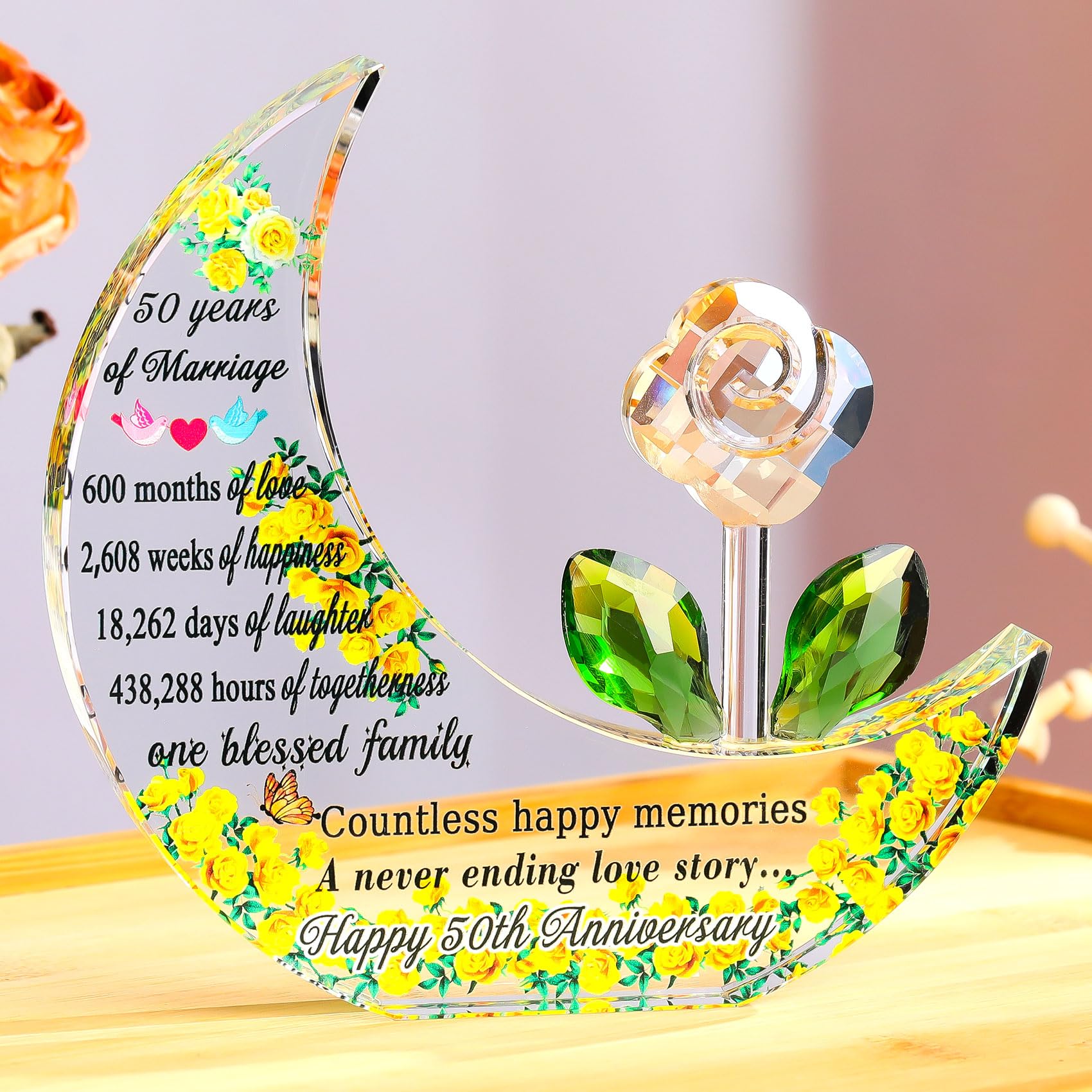 Ornalrist Gloden 50th Wedding Anniversary Crystal Gifts 50 Years Souvenir