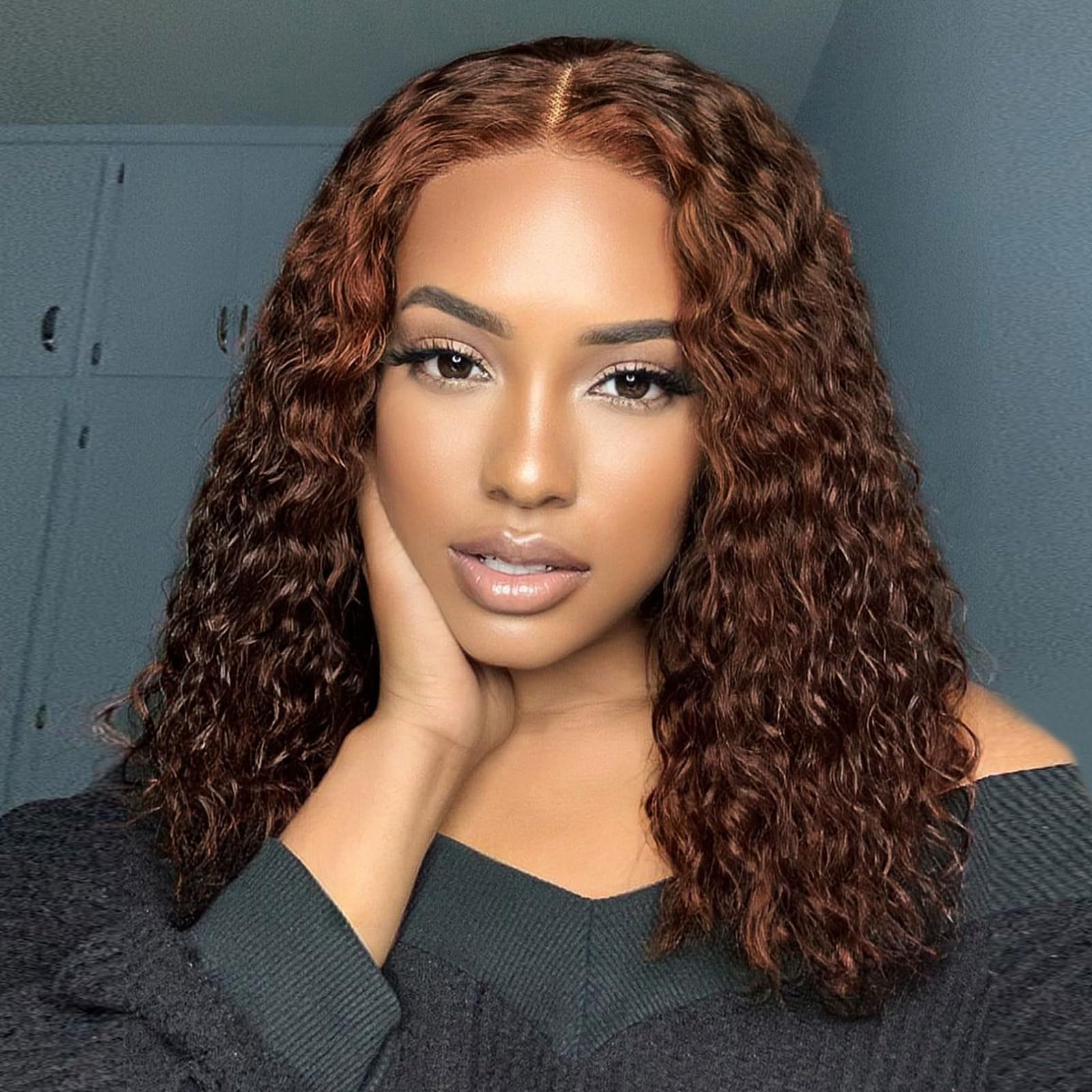 Hihmarm Chocolate Brown Deep Wave Bob Wig Human Hair Glueless 13x4 Hd Curly Lace Front Wigs Human Hair 180% Density 4# Colored Pre Plucked Human Hair