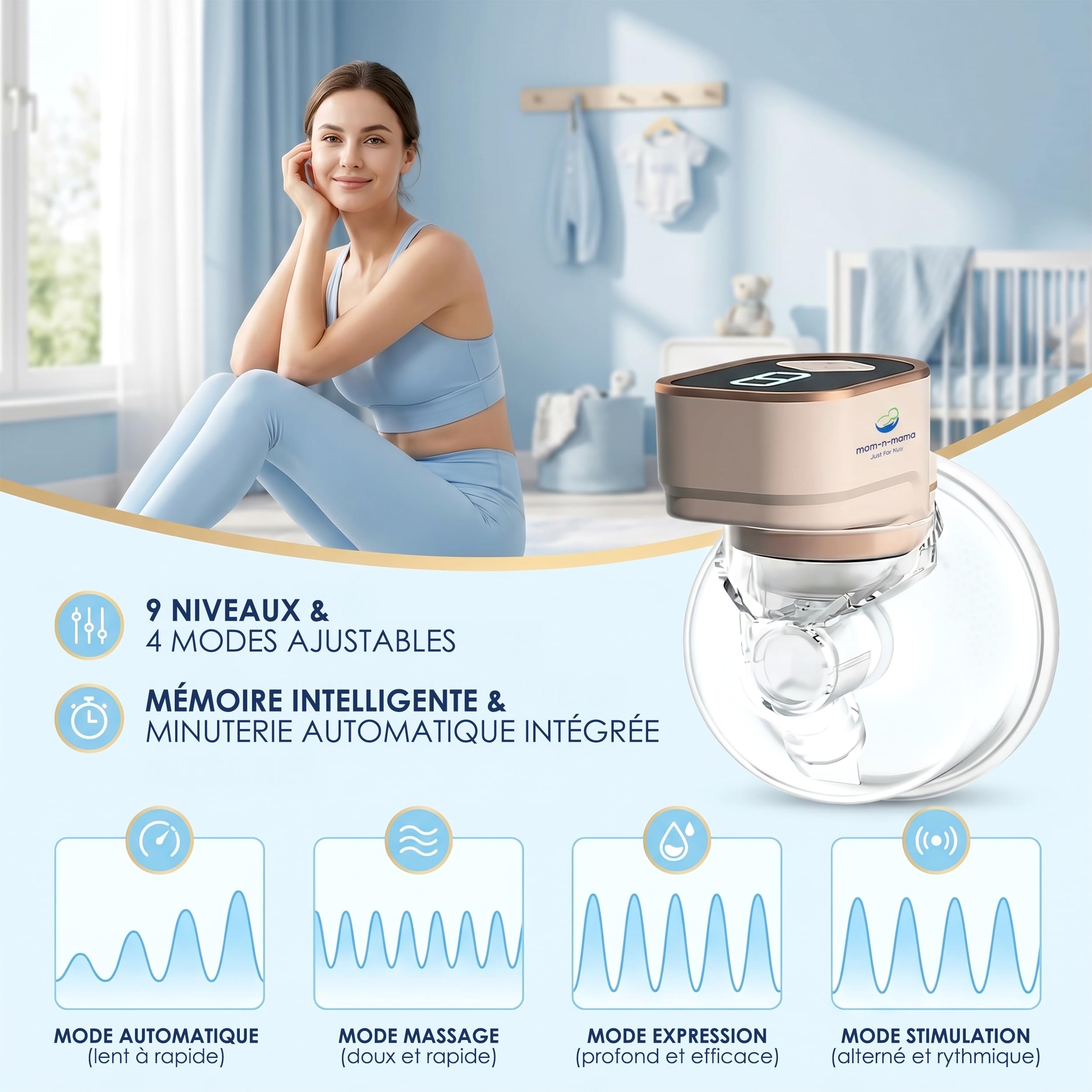 Tire-lait Électrique Main Libre, Tire-lait Portable arret automatique, Pompe Électrique Sans Fil, 3 Modes 9 Niveaux d’Aspiration, capacité 240 ml, silencien 40 db (beige, 2 Pièces)