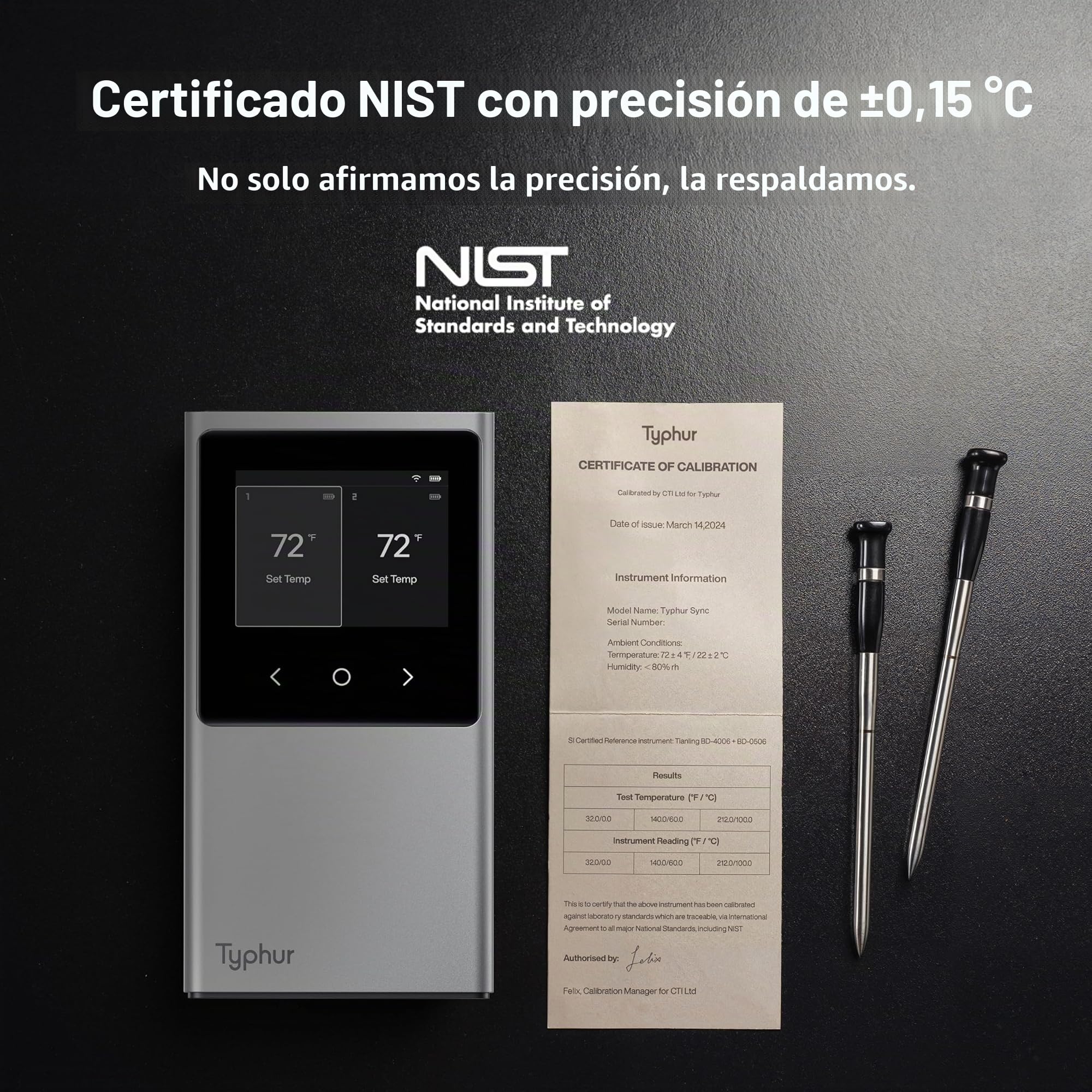 Typhur - Termómetro de carne inteligente inalámbrico (2 sondas, 122 sensores, 122 m, Bluetooth 5.4, alta estabilidad, vigilancia WiFi ilimitada, IP67, impermeable, termómetro de cocina para parrilla,